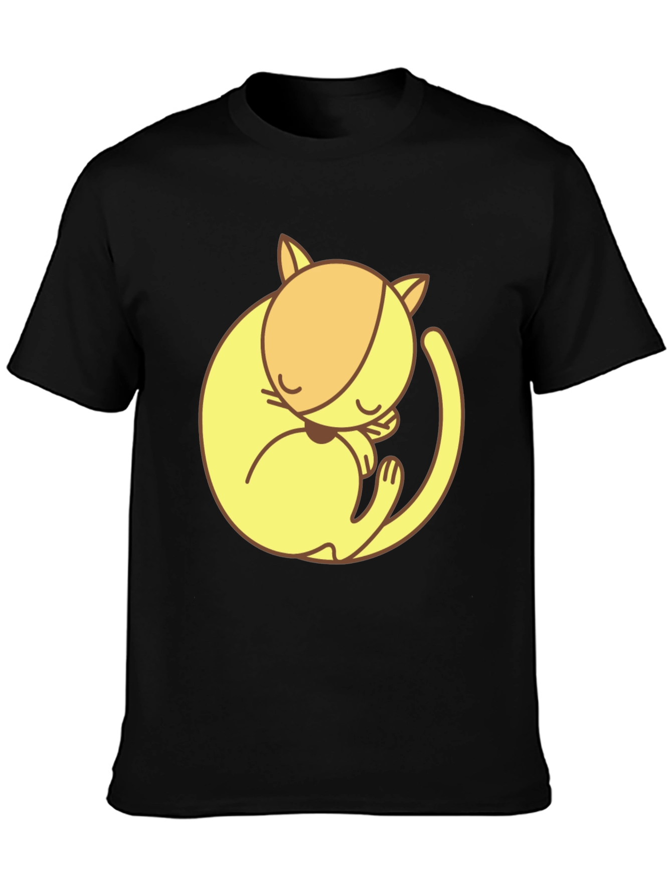 Cute Sleeping Cat Graphic Tee - Black Cotton T-Shirt