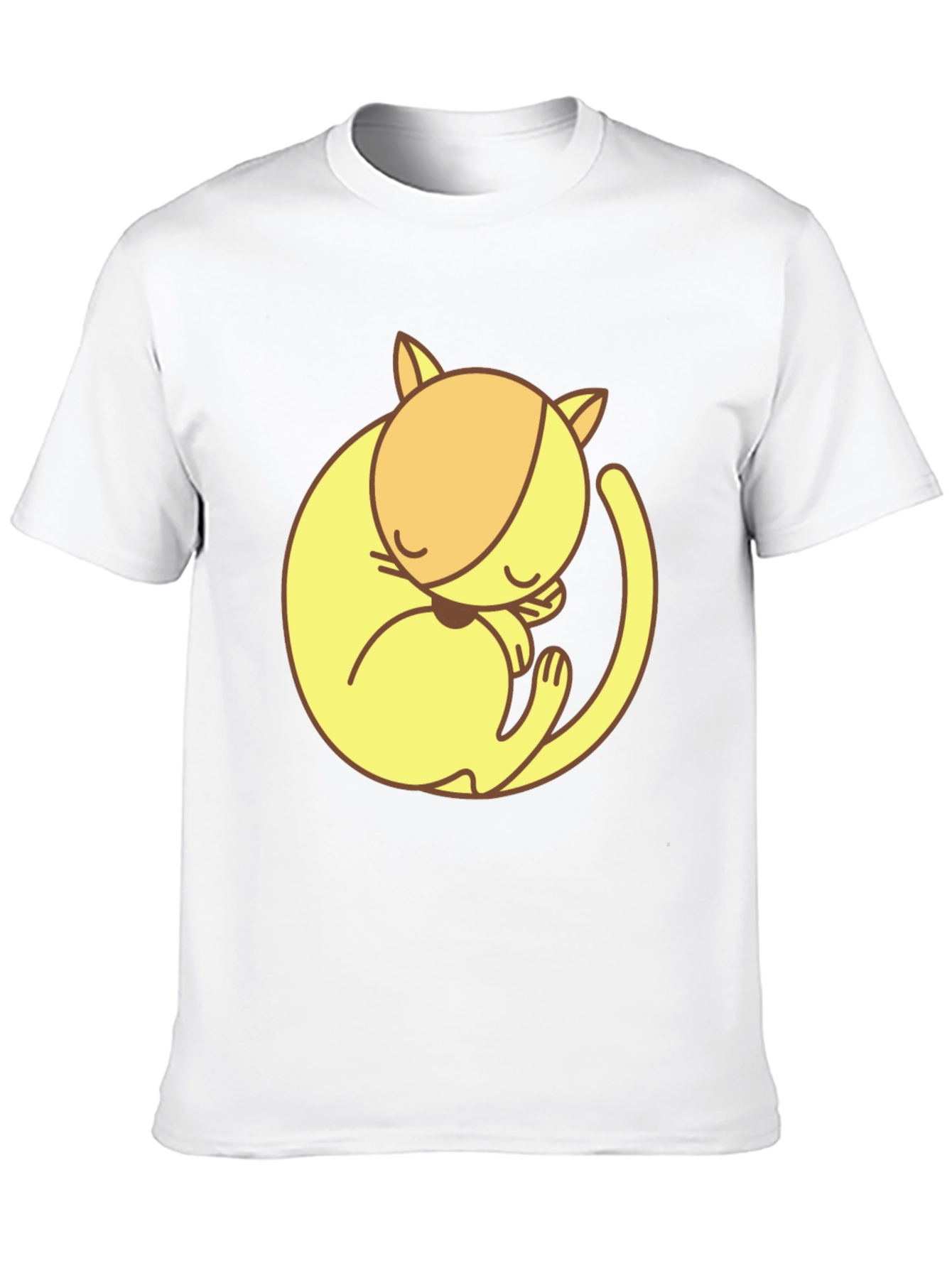 Cute Sleeping Cat Graphic Tee - Black Cotton T-Shirt