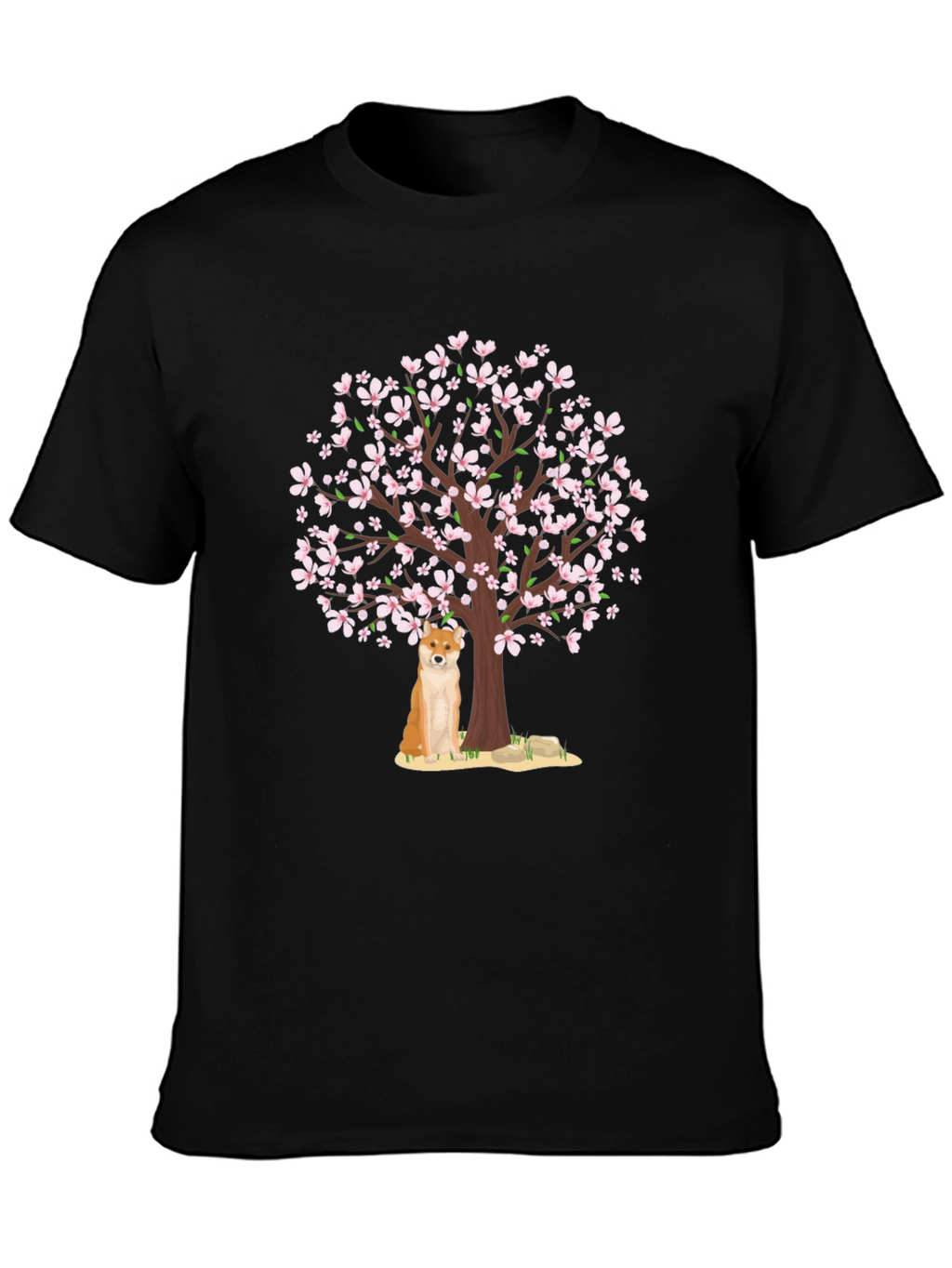 Shiba Inu Under Cherry Blossom Tree Graphic Tee