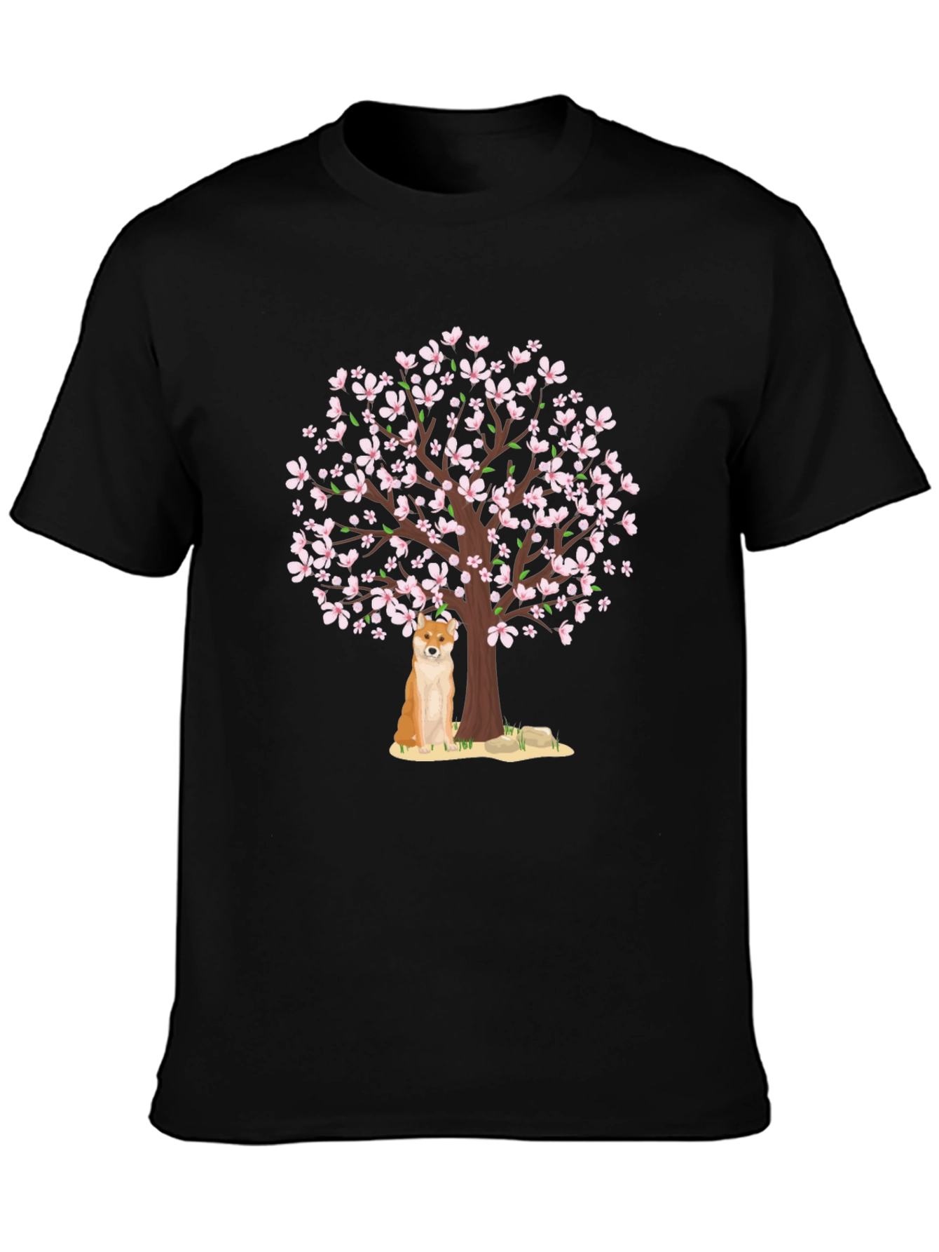 Shiba Inu Under Cherry Blossom Tree Graphic Tee