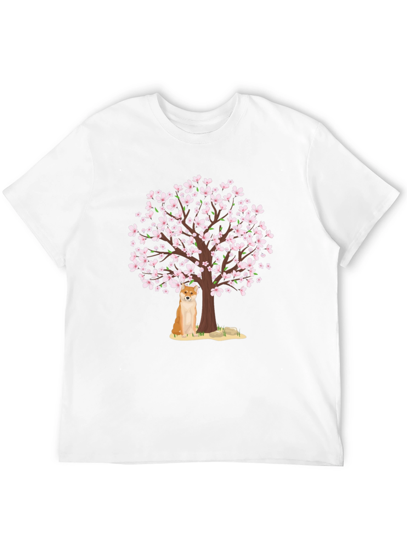 Shiba Inu Under Cherry Blossom Tree Graphic Tee