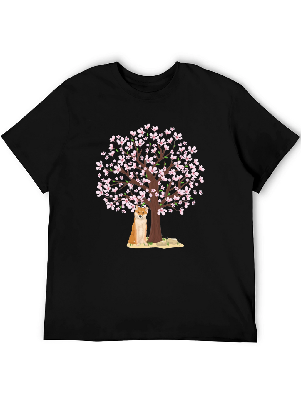 Shiba Inu Under Cherry Blossom Tree Graphic Tee
