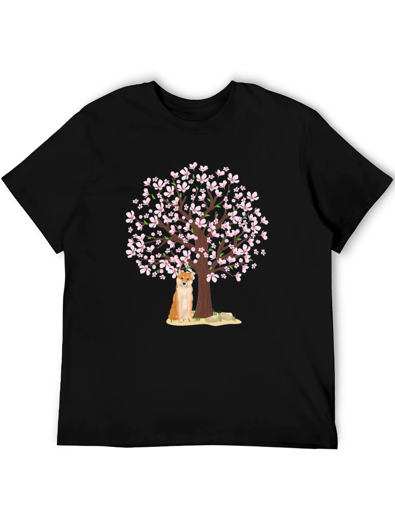 Shiba Inu Under Cherry Blossom Tree Graphic Tee