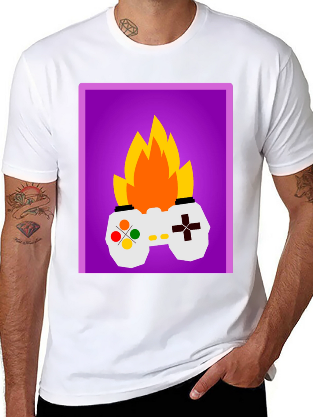 Fiery Gamer T-Shirt - Black Fun Design