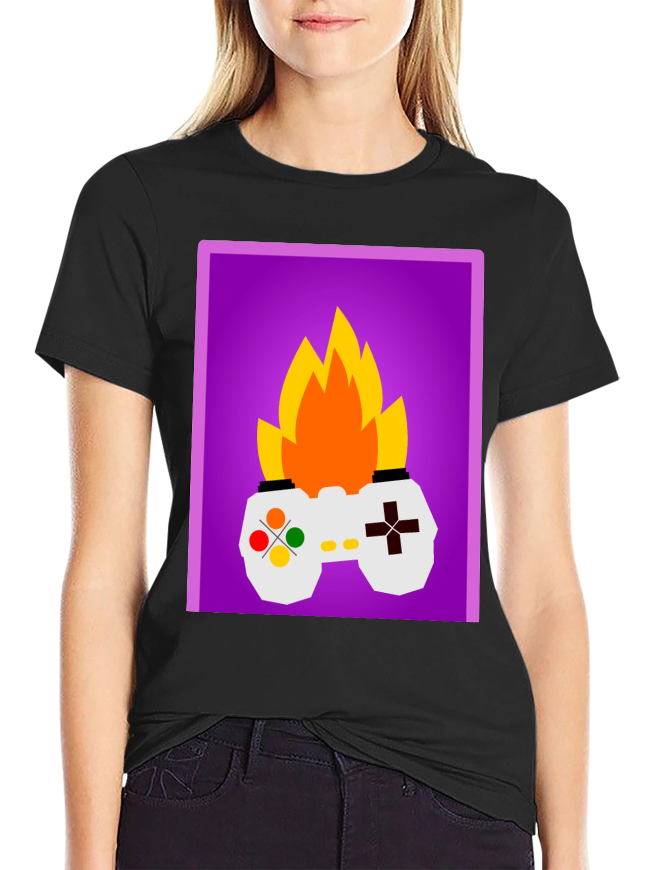Fiery Gamer T-Shirt - Black Fun Design