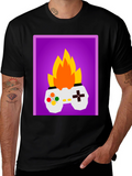 Fiery Gamer T-Shirt - Black Fun Design