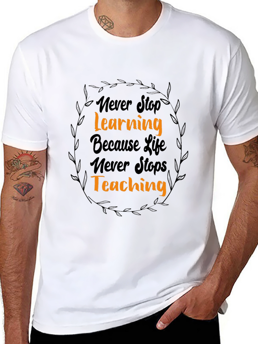 Inspirational Never Stop Learning Black Graphic Tee