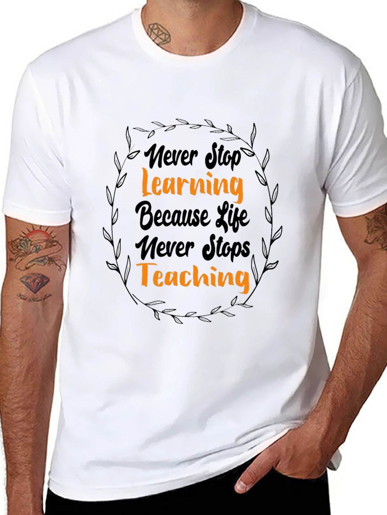 Inspirational Never Stop Learning Black Graphic Tee