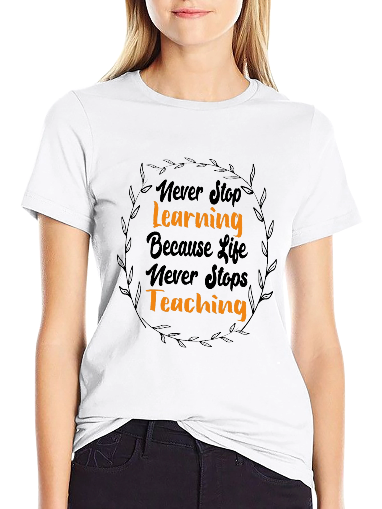 Inspirational Never Stop Learning Black Graphic Tee