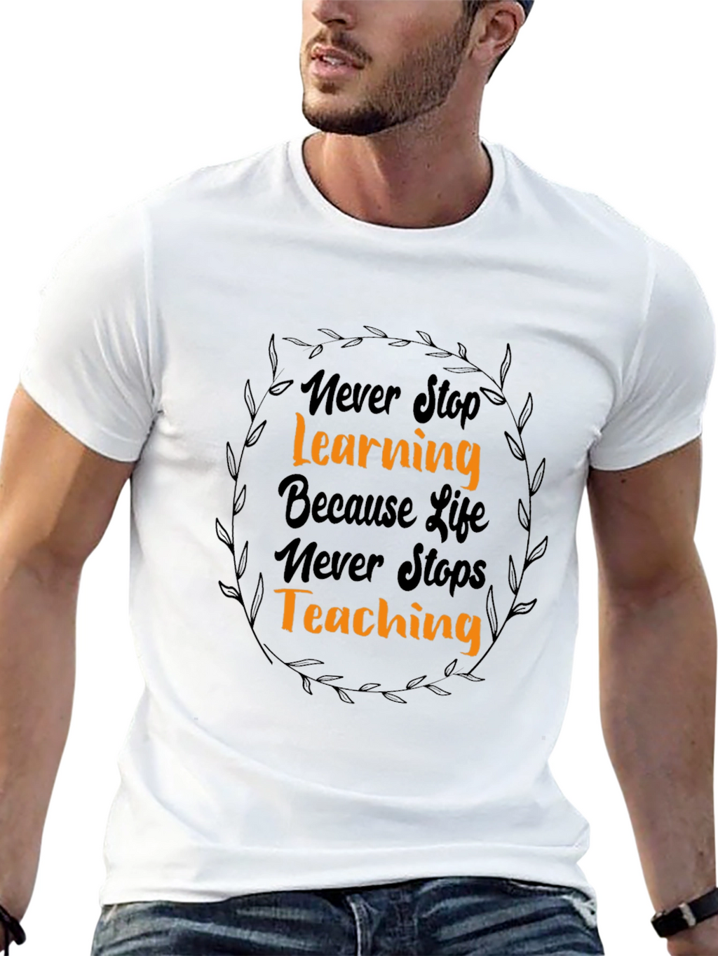 Inspirational Never Stop Learning Black Graphic Tee