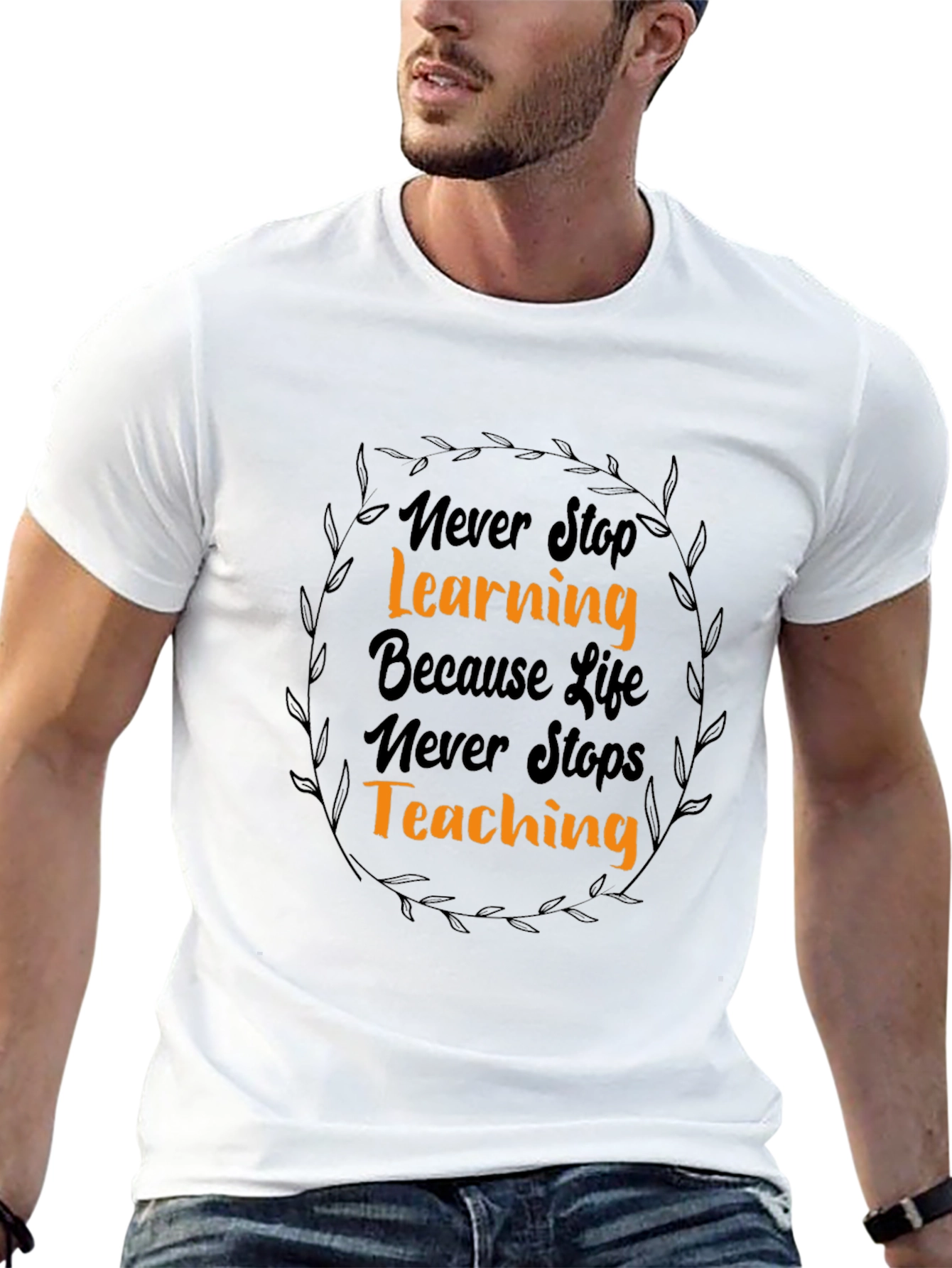 Inspirational Never Stop Learning Black Graphic Tee