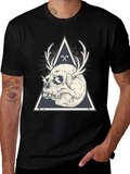Skull & Antlers Graphic Print Crew Neck Tee