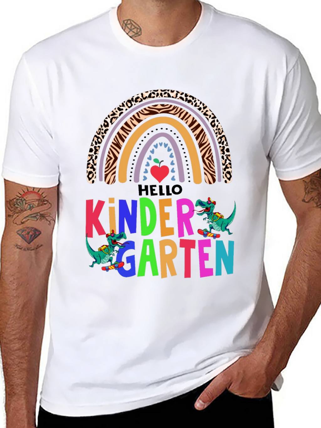 Hello Kindergarten Dinosaur Rainbow T-Shirt