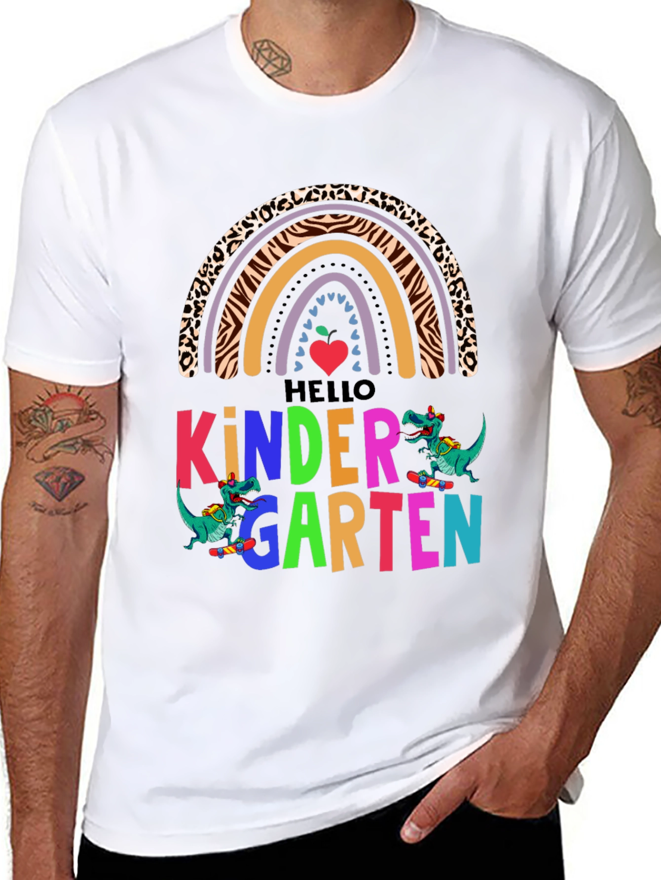 Hello Kindergarten Dinosaur Rainbow T-Shirt