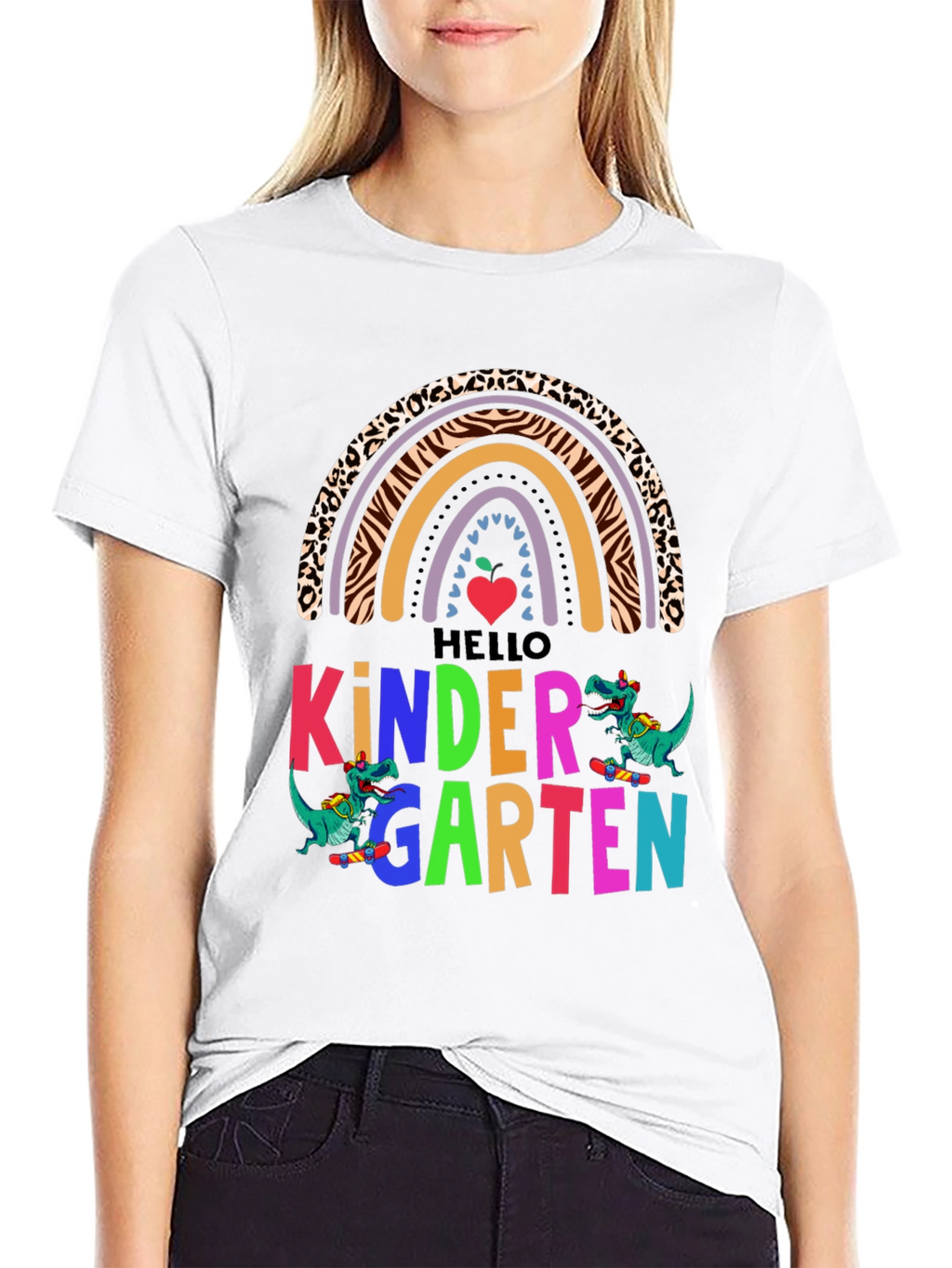 Hello Kindergarten Dinosaur Rainbow T-Shirt