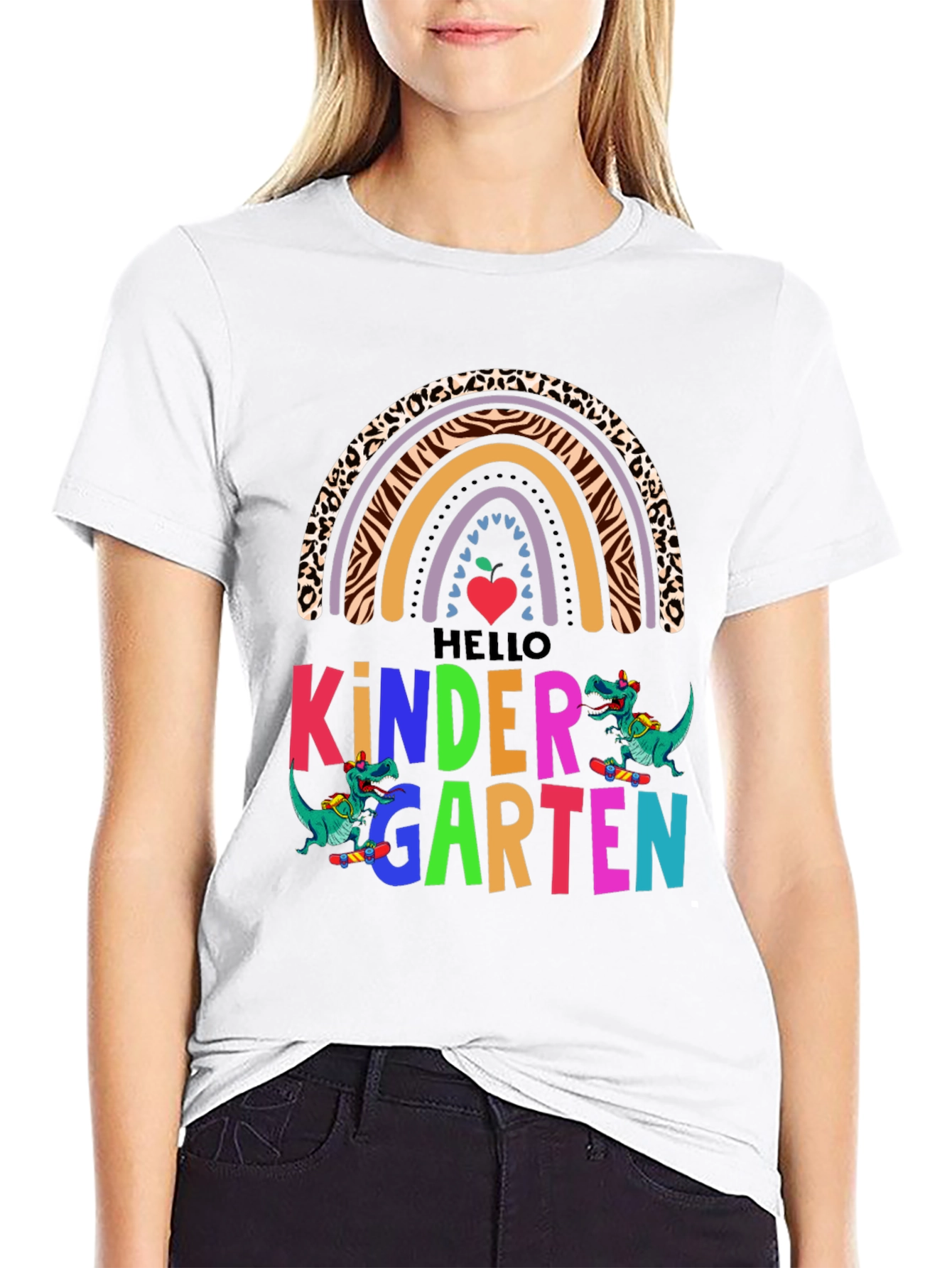 Hello Kindergarten Dinosaur Rainbow T-Shirt