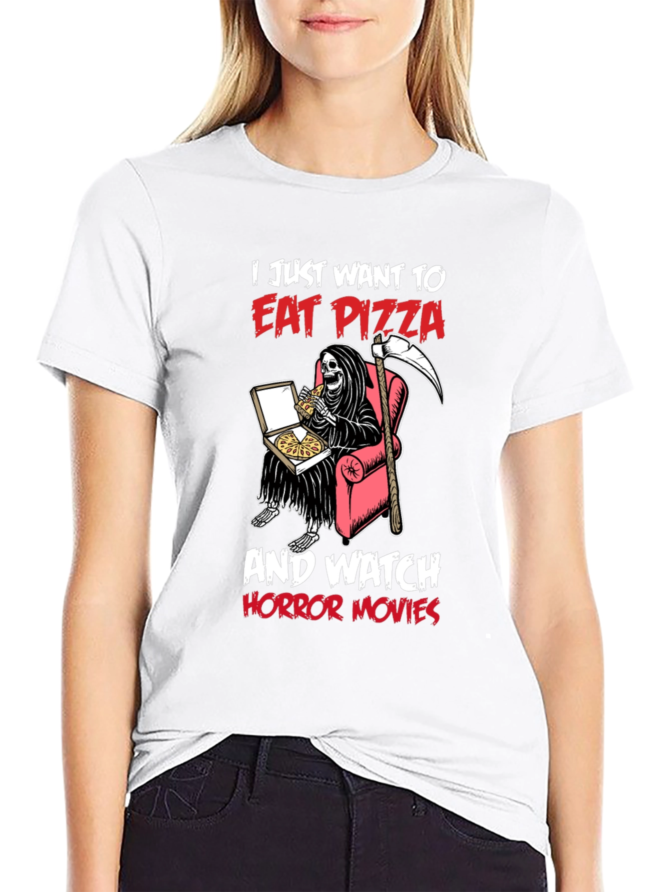 Eat Pizza and Watch Horror Movies T-Shirt