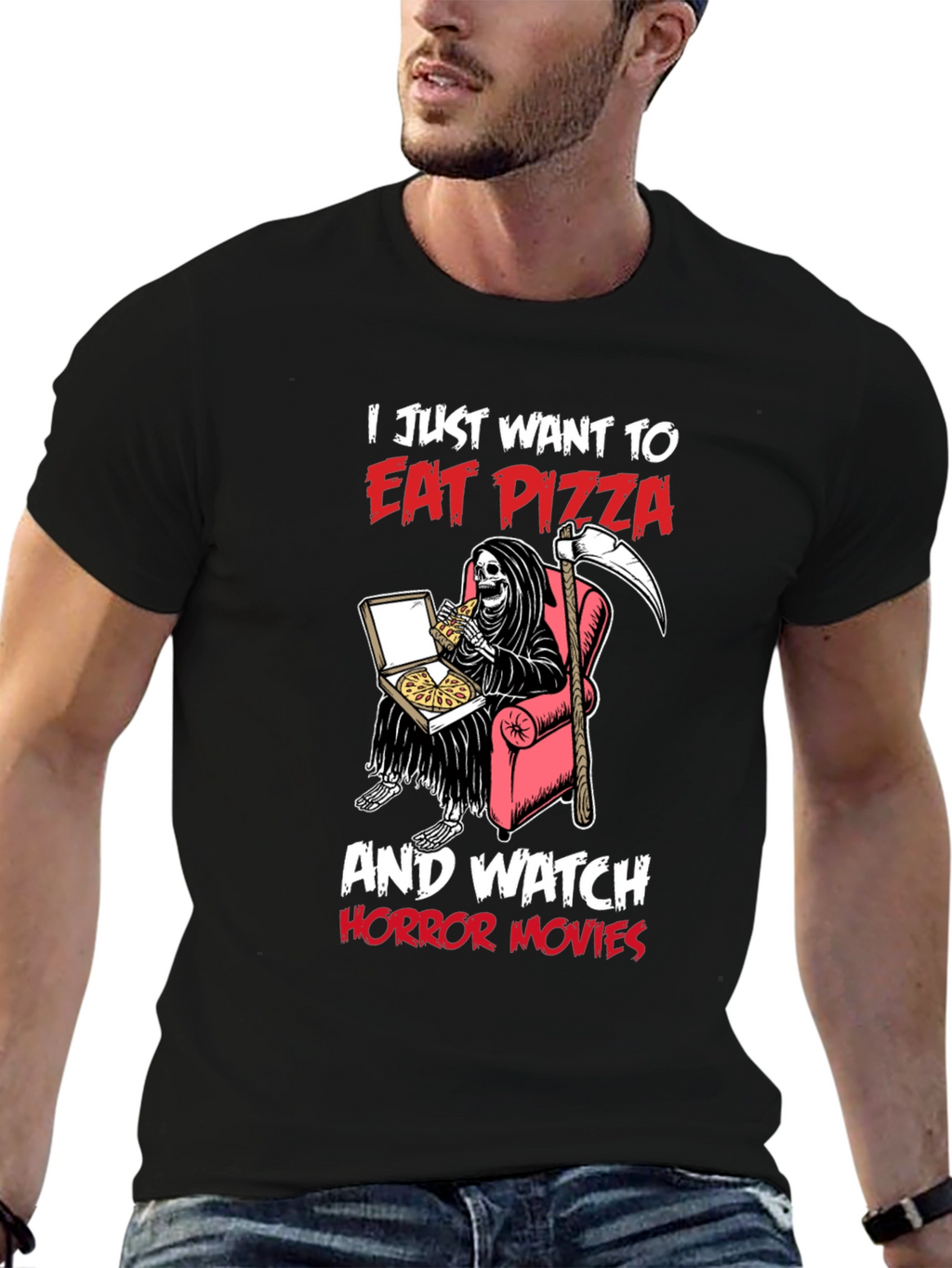 Eat Pizza and Watch Horror Movies T-Shirt
