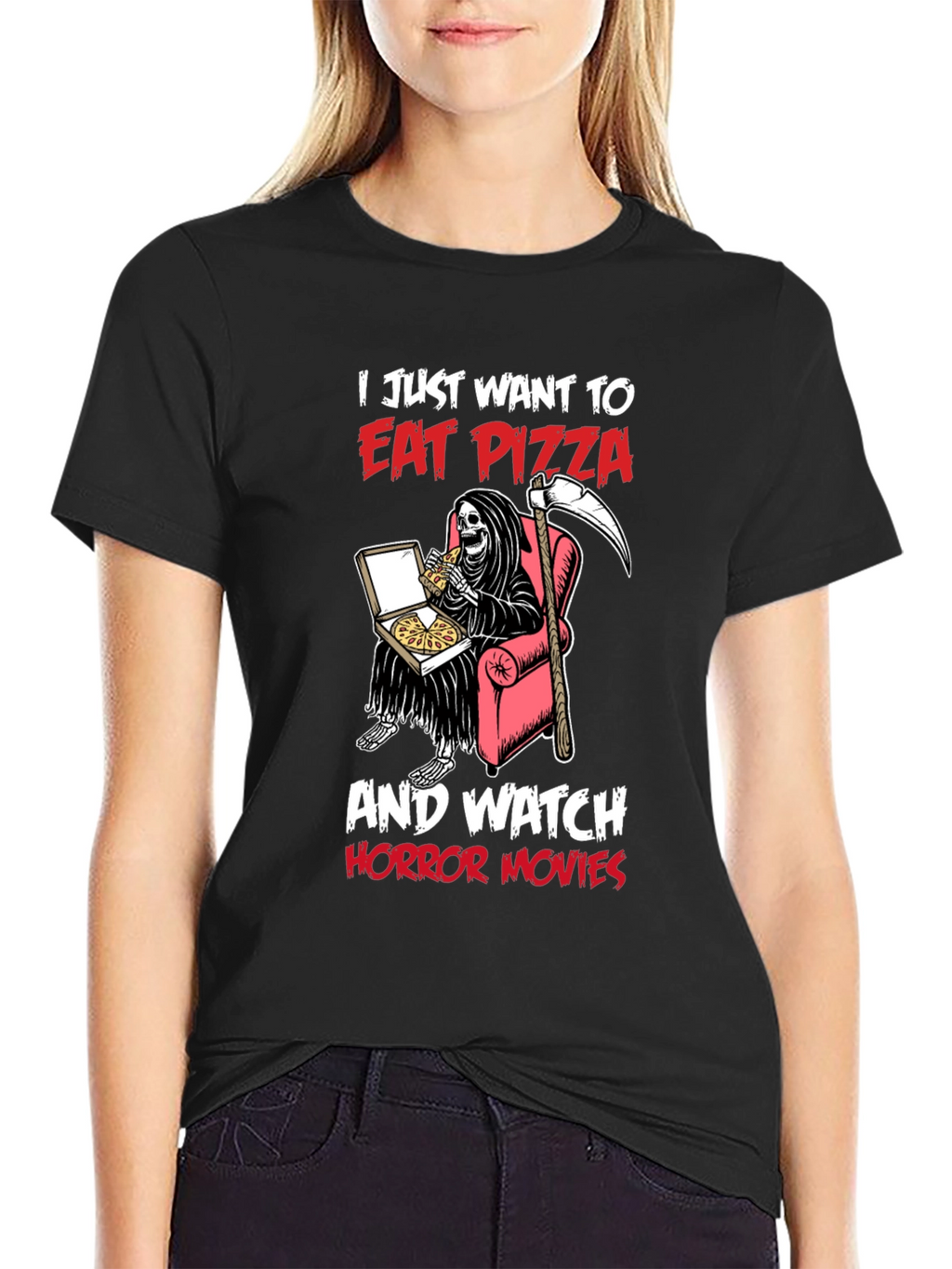 Eat Pizza and Watch Horror Movies T-Shirt