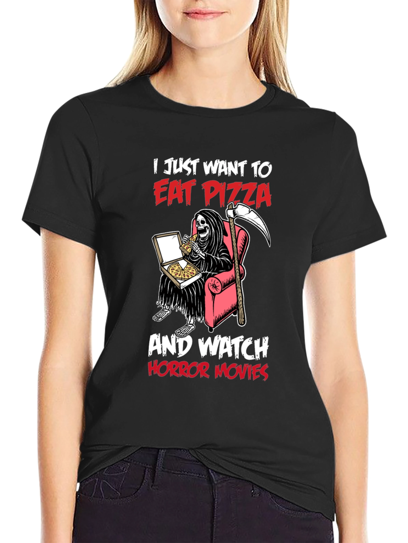 Eat Pizza and Watch Horror Movies T-Shirt