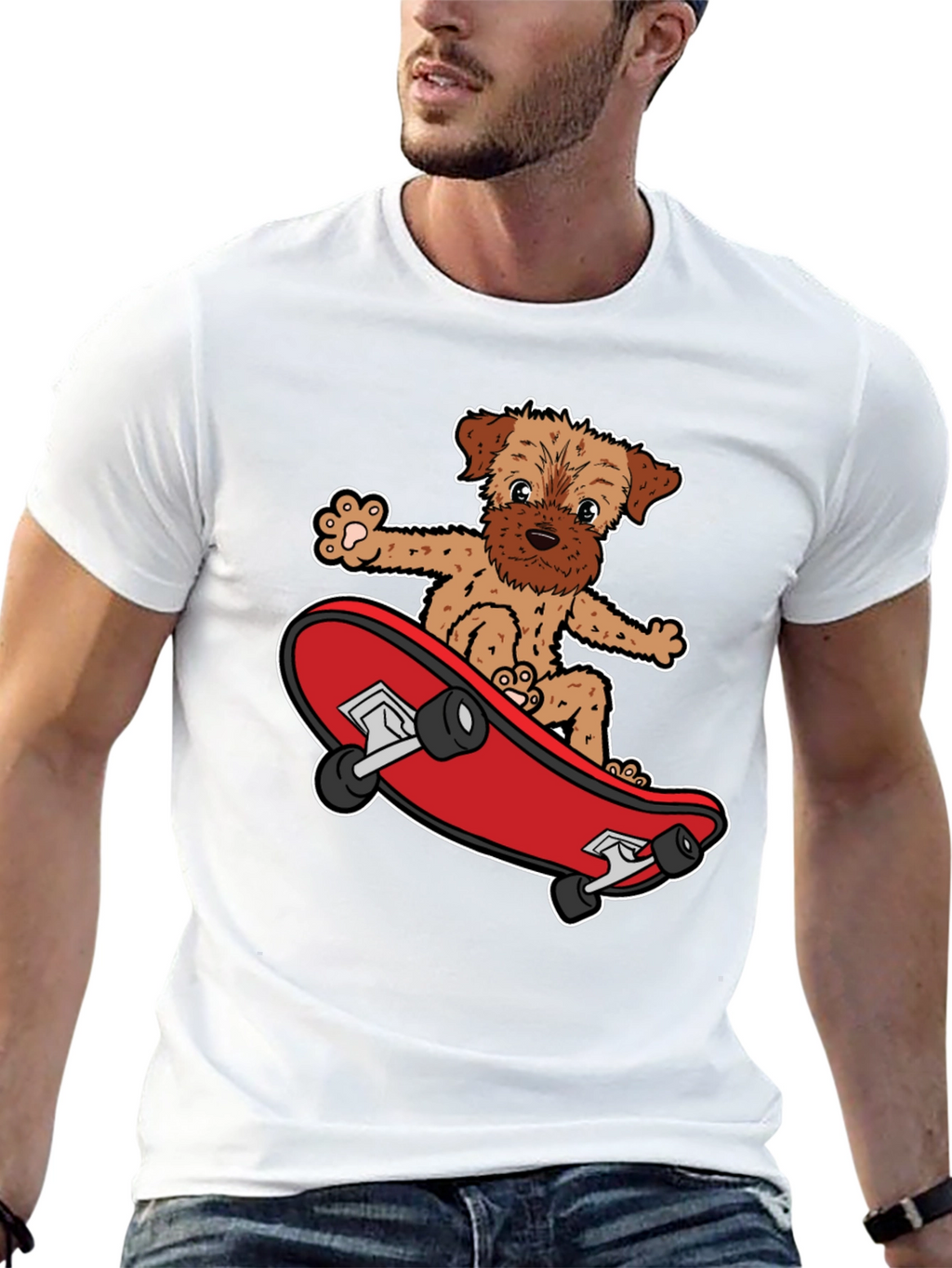Dog Riding Skateboard Black Graphic T-Shirt