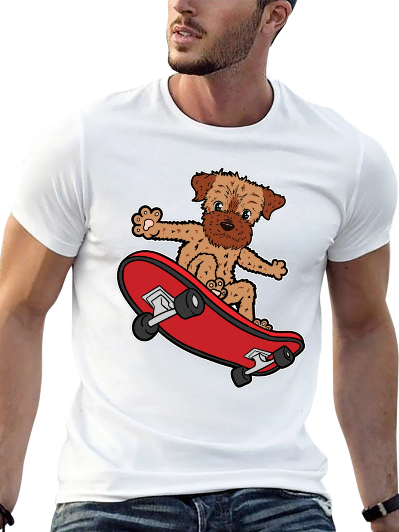 Dog Riding Skateboard Black Graphic T-Shirt