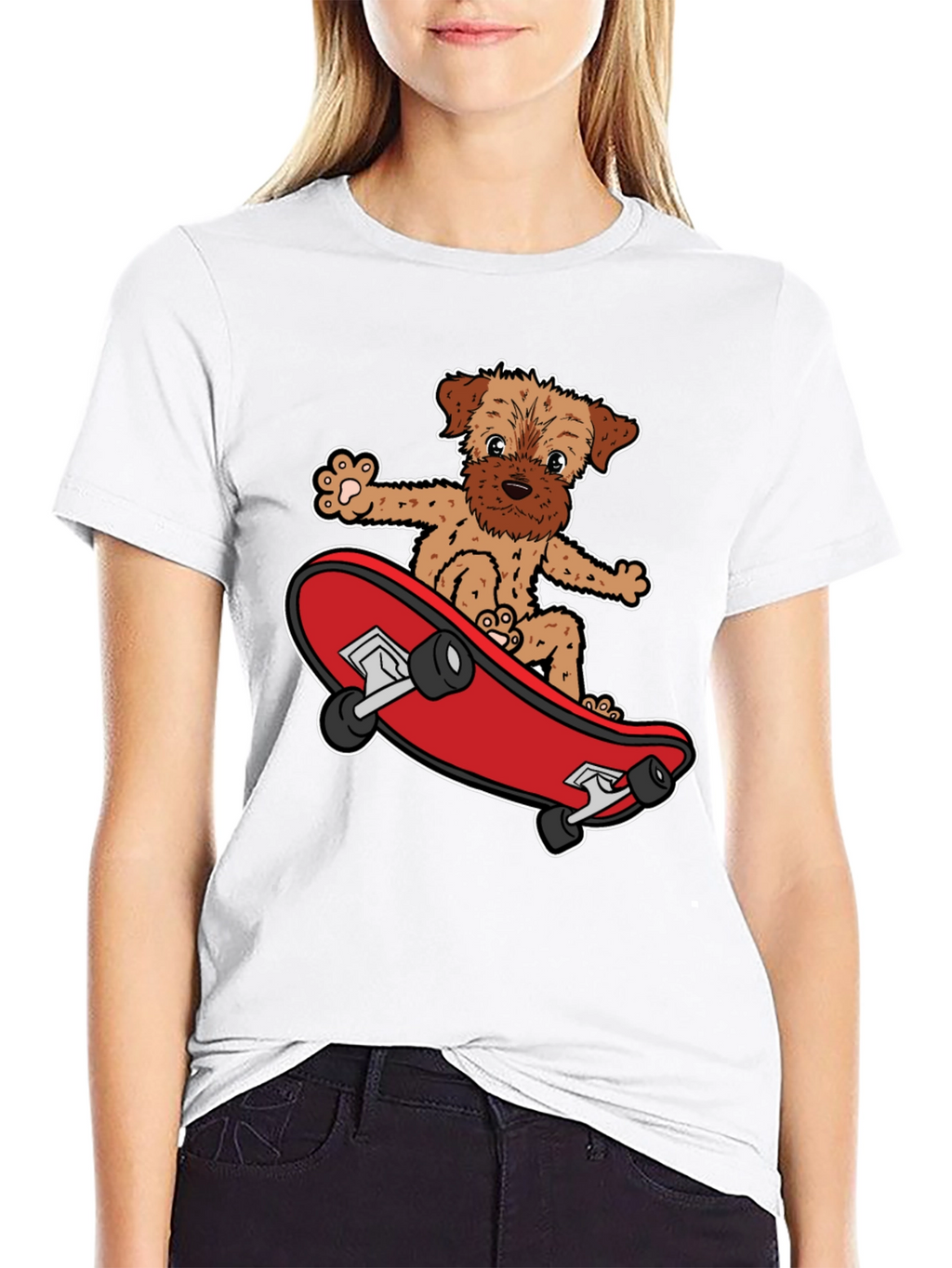 Dog Riding Skateboard Black Graphic T-Shirt