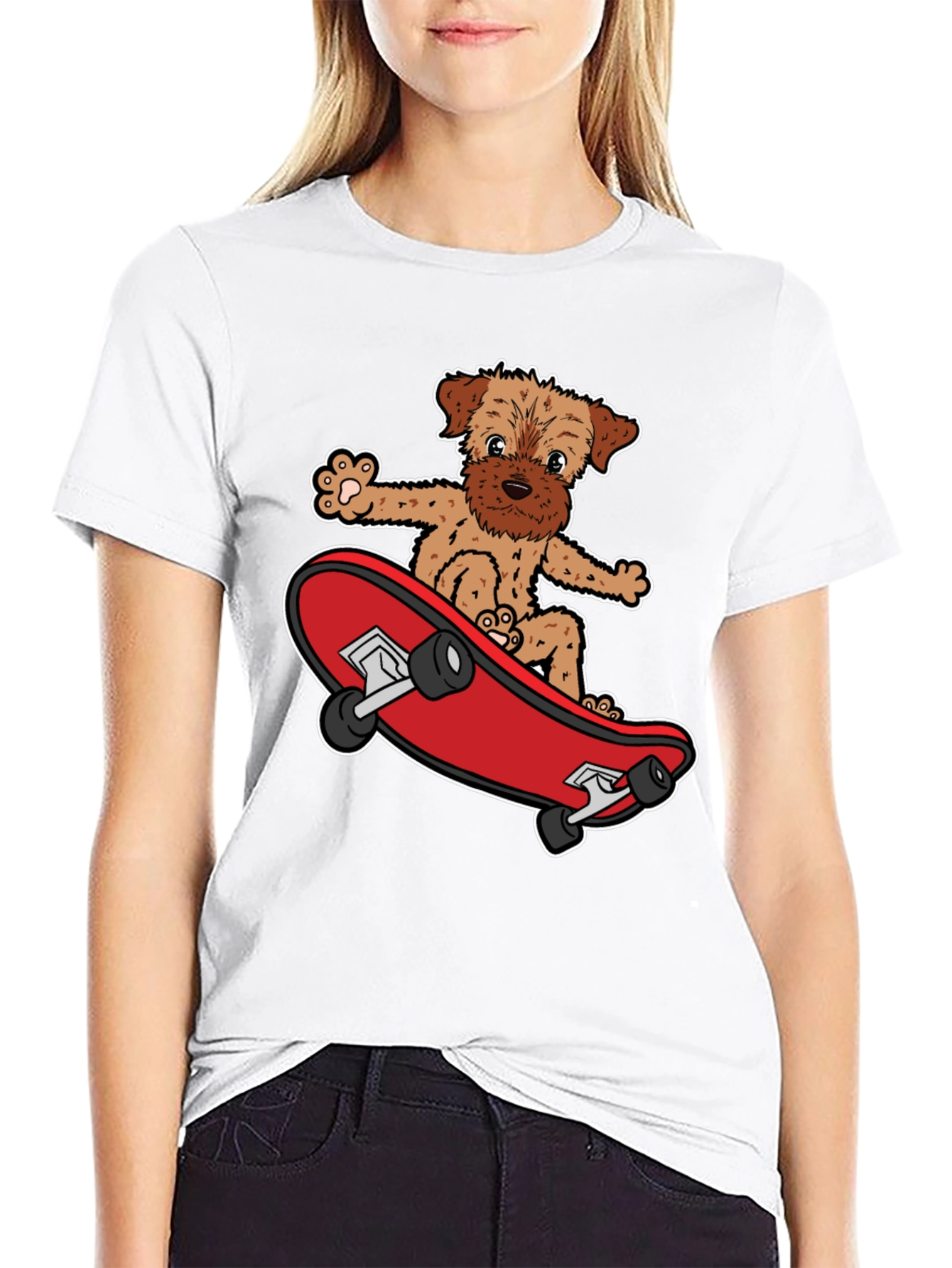 Dog Riding Skateboard Black Graphic T-Shirt