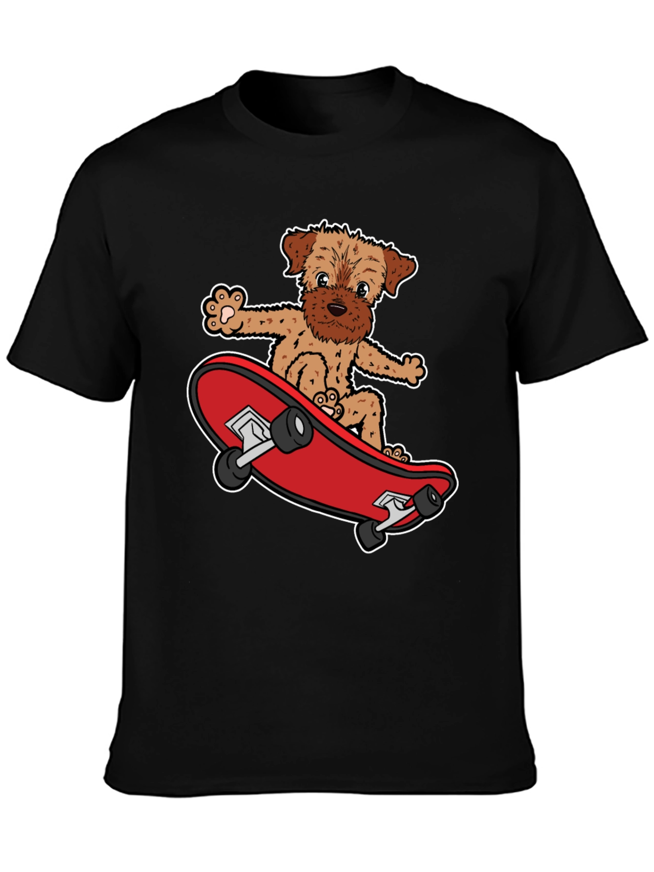 Dog Riding Skateboard Black Graphic T-Shirt