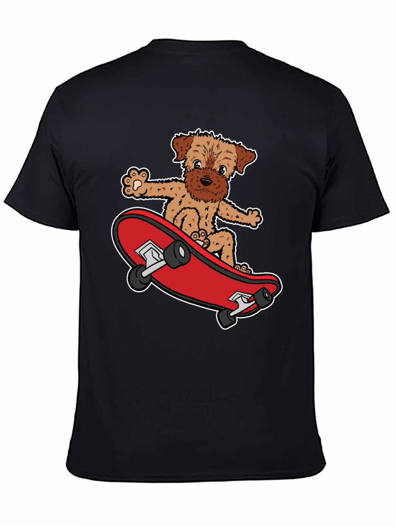 Dog Riding Skateboard Black Graphic T-Shirt