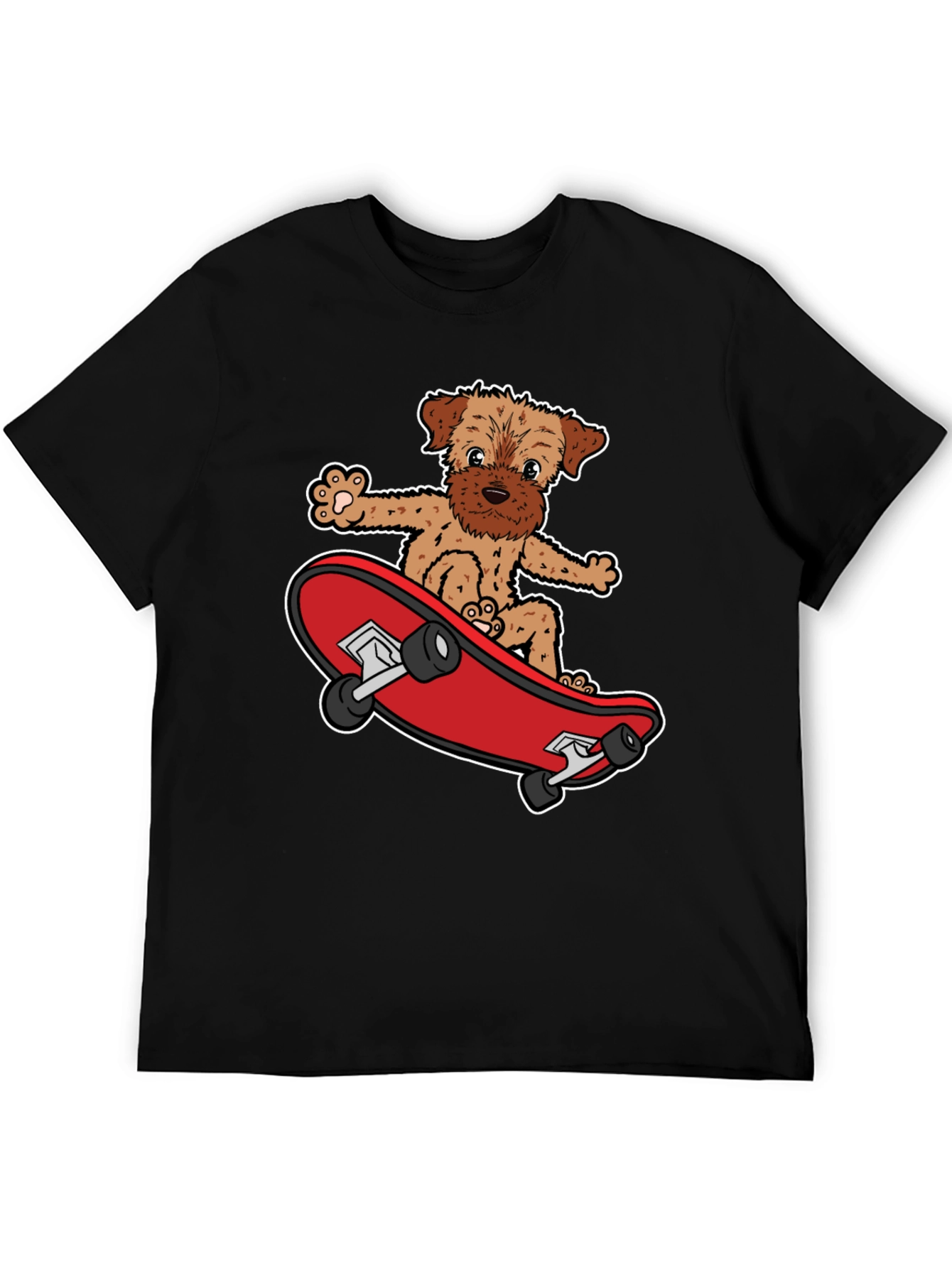 Dog Riding Skateboard Black Graphic T-Shirt