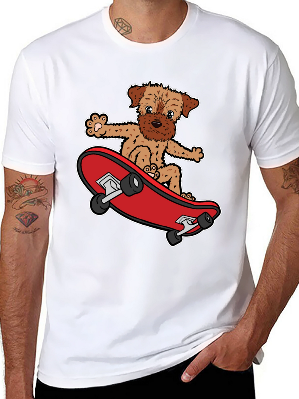 Dog Riding Skateboard Black Graphic T-Shirt