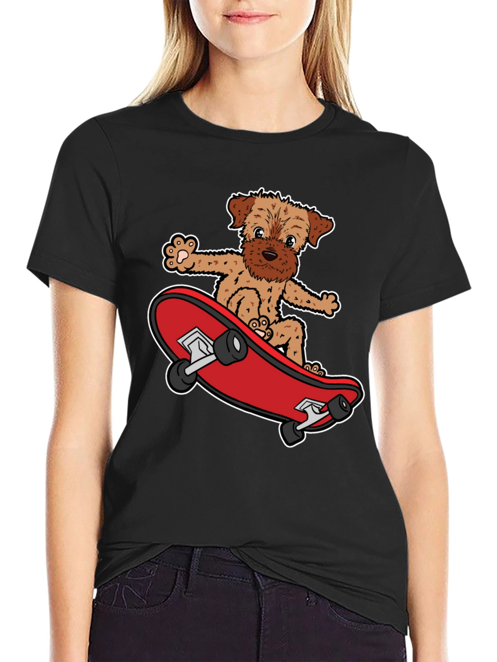 Dog Riding Skateboard Black Graphic T-Shirt