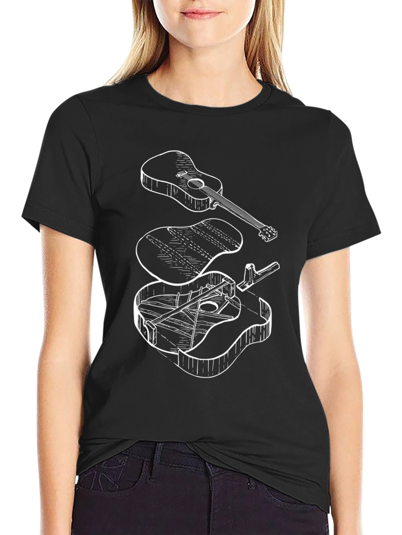 Exploded Guitar Black Graphic T-Shirt