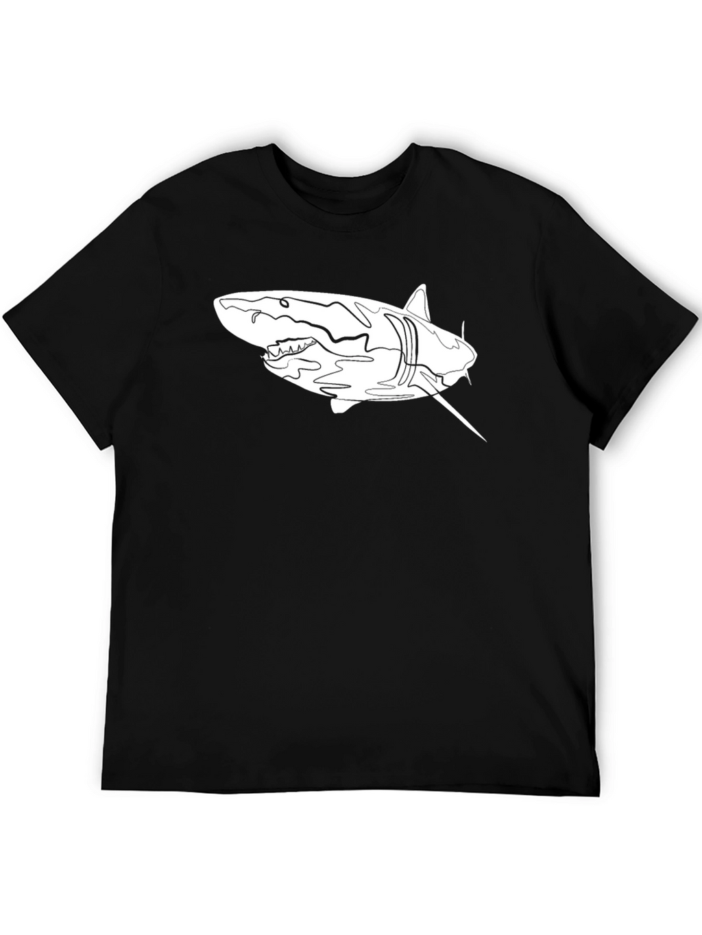 Shark Line Art Graphic Tee - Black Cotton