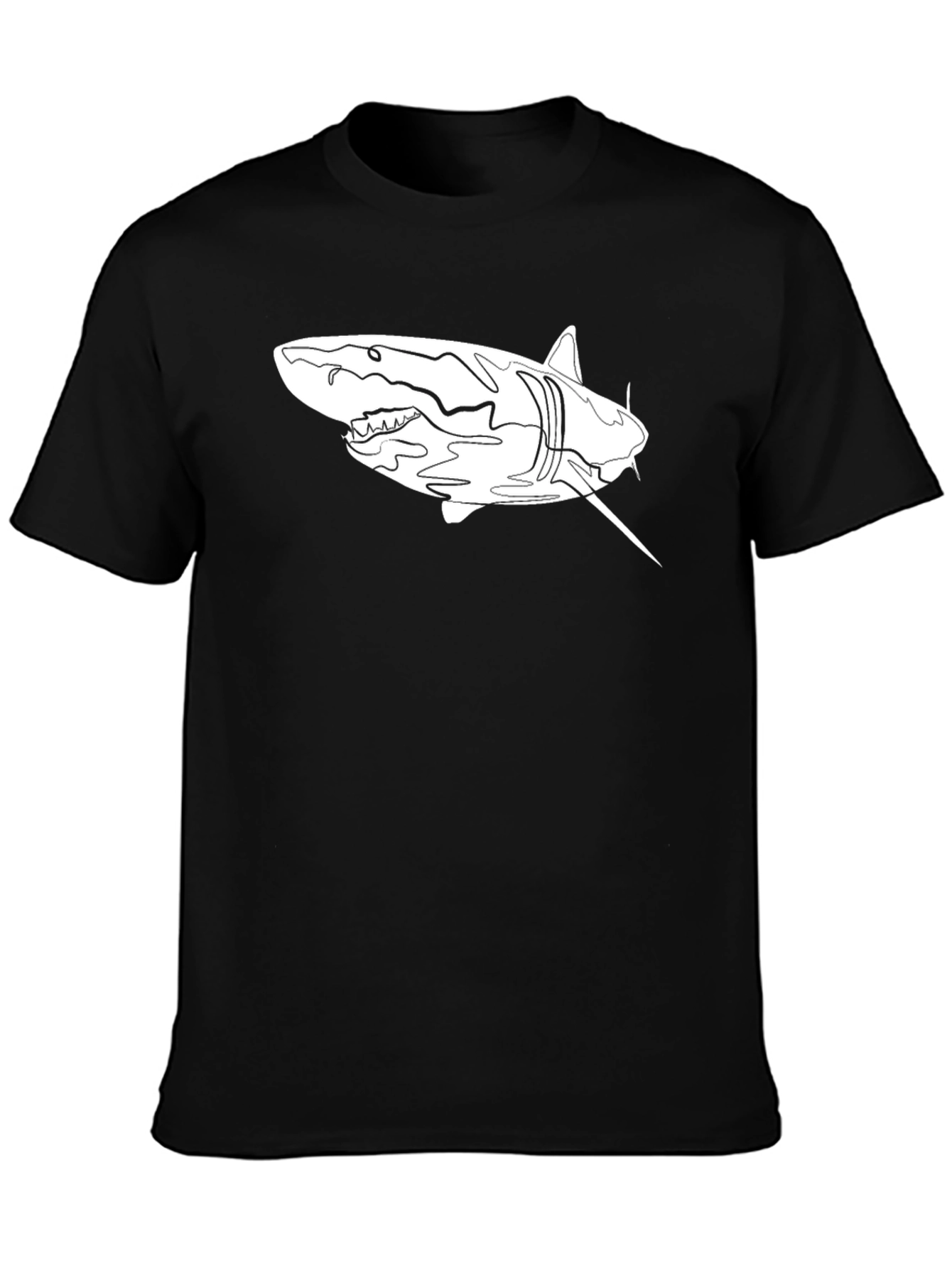 Shark Line Art Graphic Tee - Black Cotton