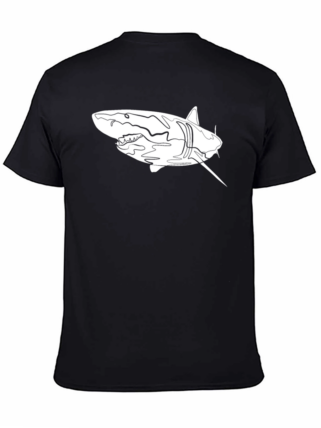 Shark Line Art Graphic Tee - Black Cotton