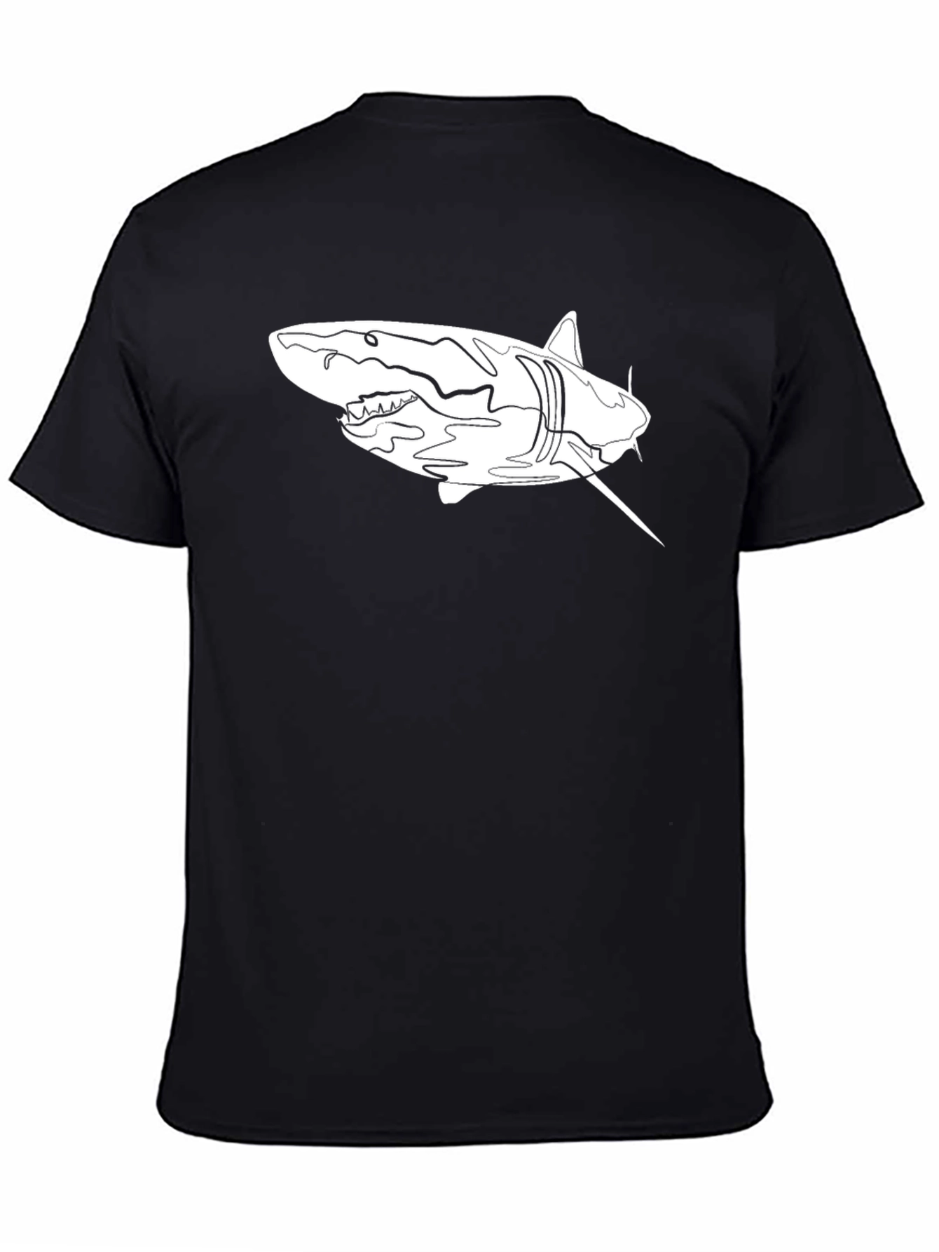 Shark Line Art Graphic Tee - Black Cotton