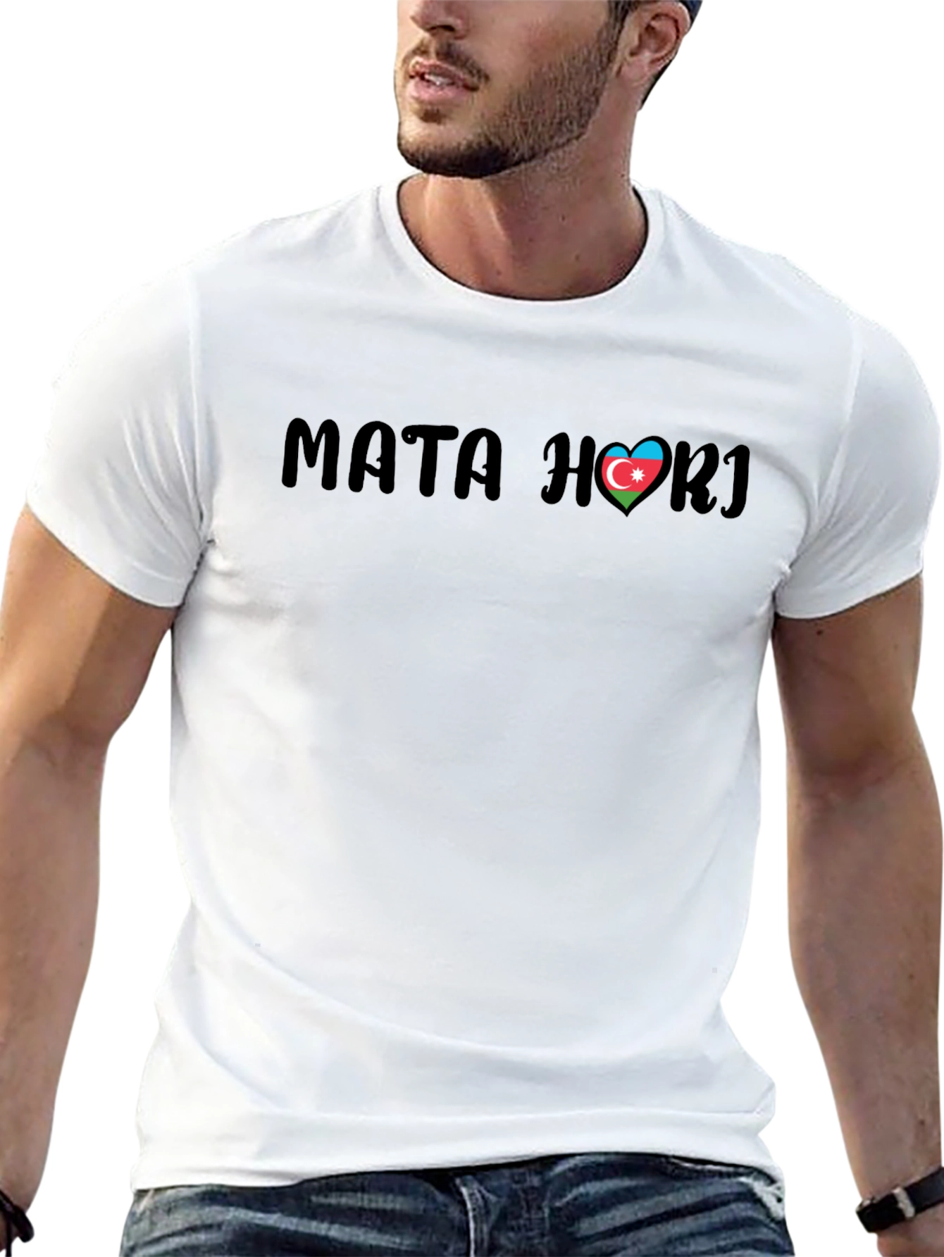 Mata Hari Azerbaijan Flag Heart Black T-Shirt