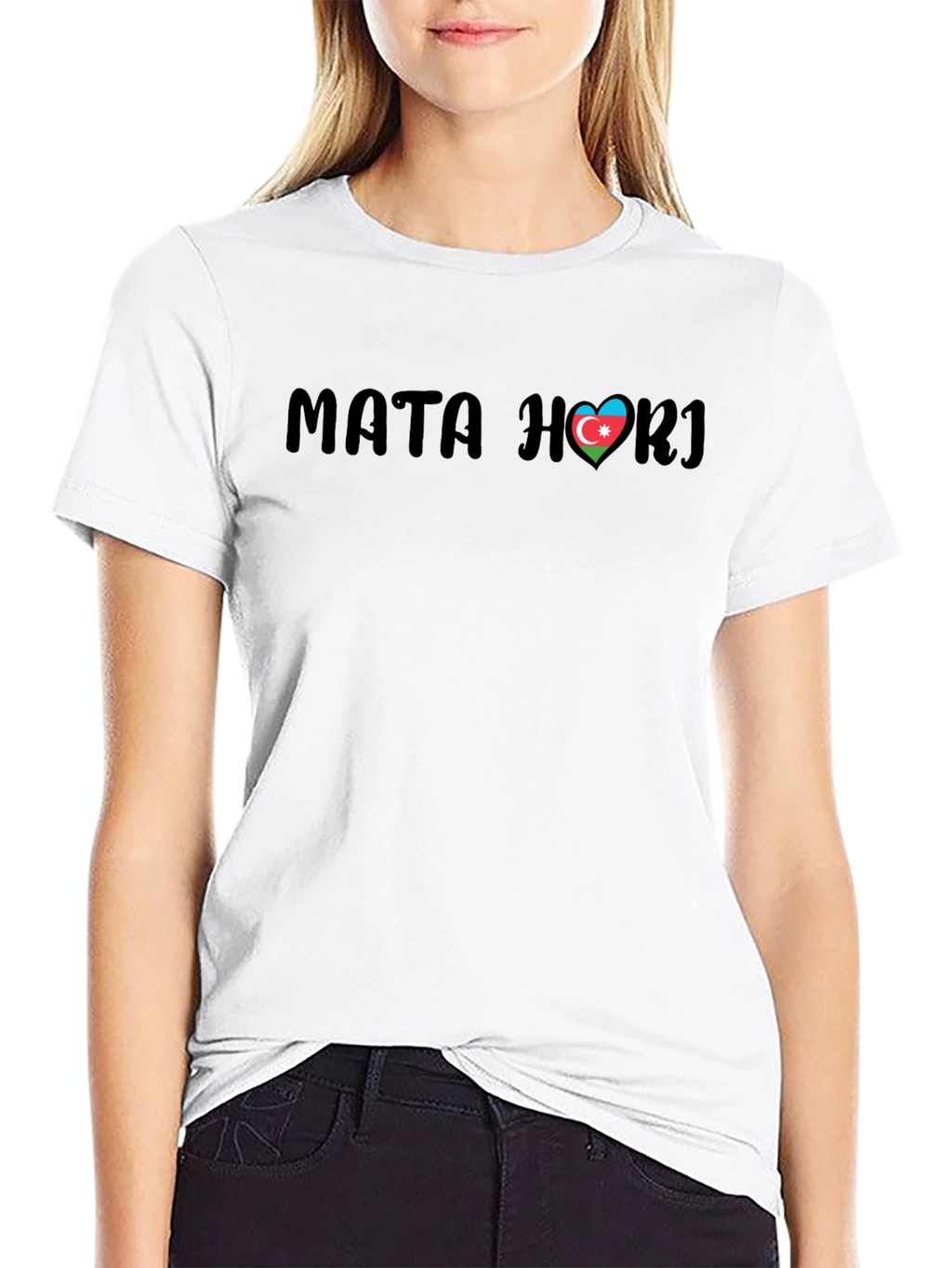 Mata Hari Azerbaijan Flag Heart Black T-Shirt