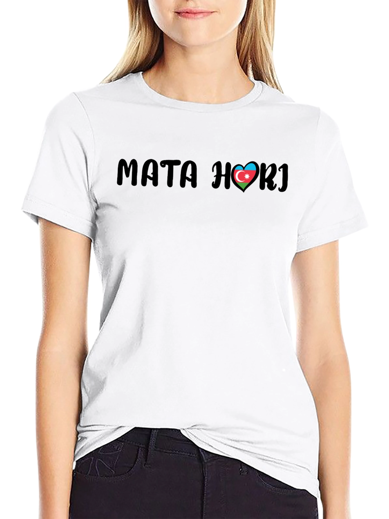 Mata Hari Azerbaijan Flag Heart Black T-Shirt