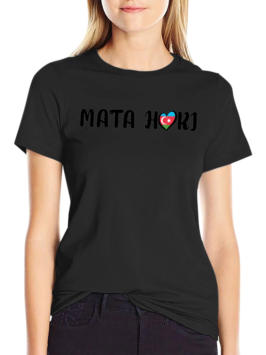 Mata Hari Azerbaijan Flag Heart Black T-Shirt