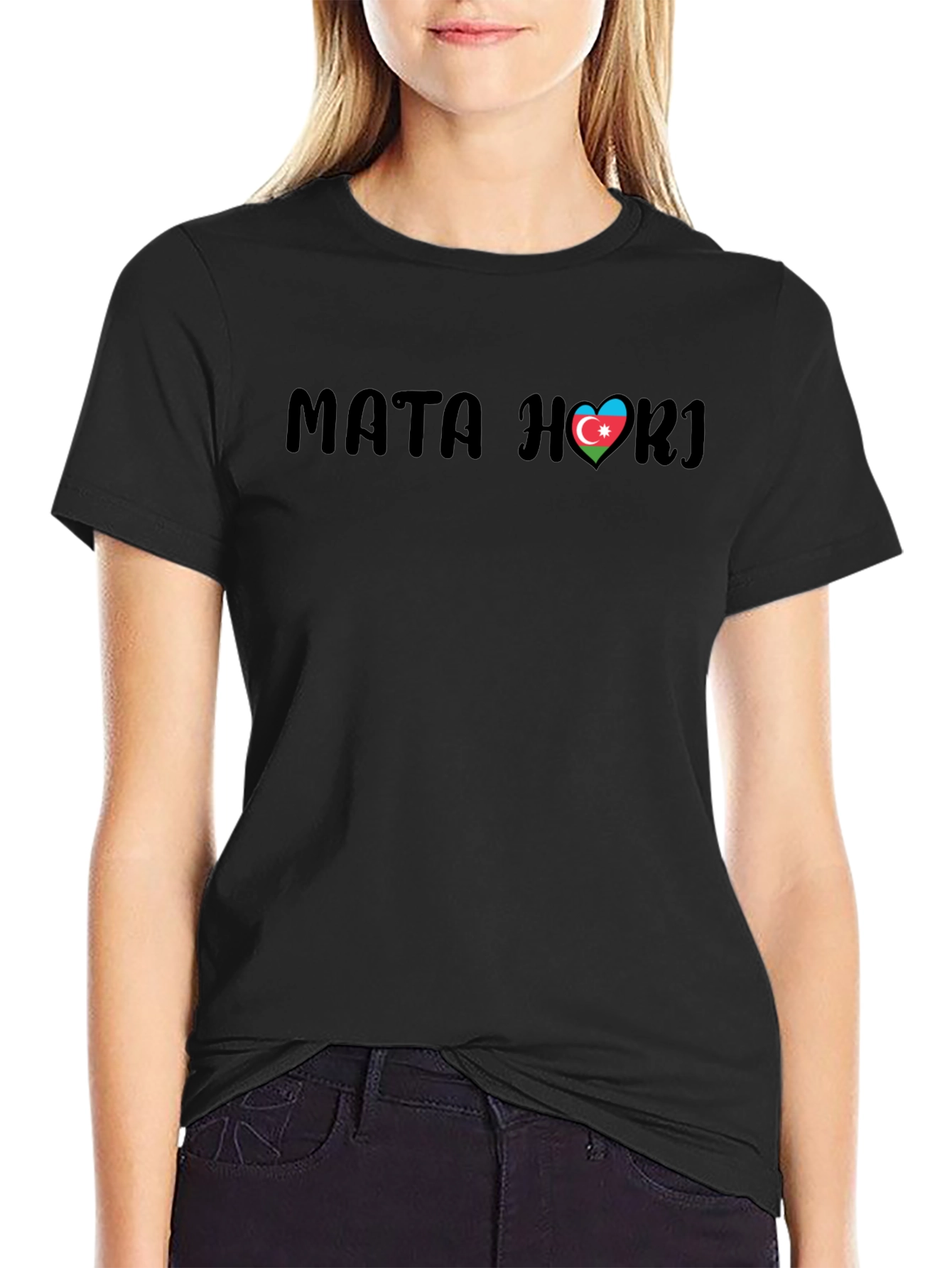 Mata Hari Azerbaijan Flag Heart Black T-Shirt