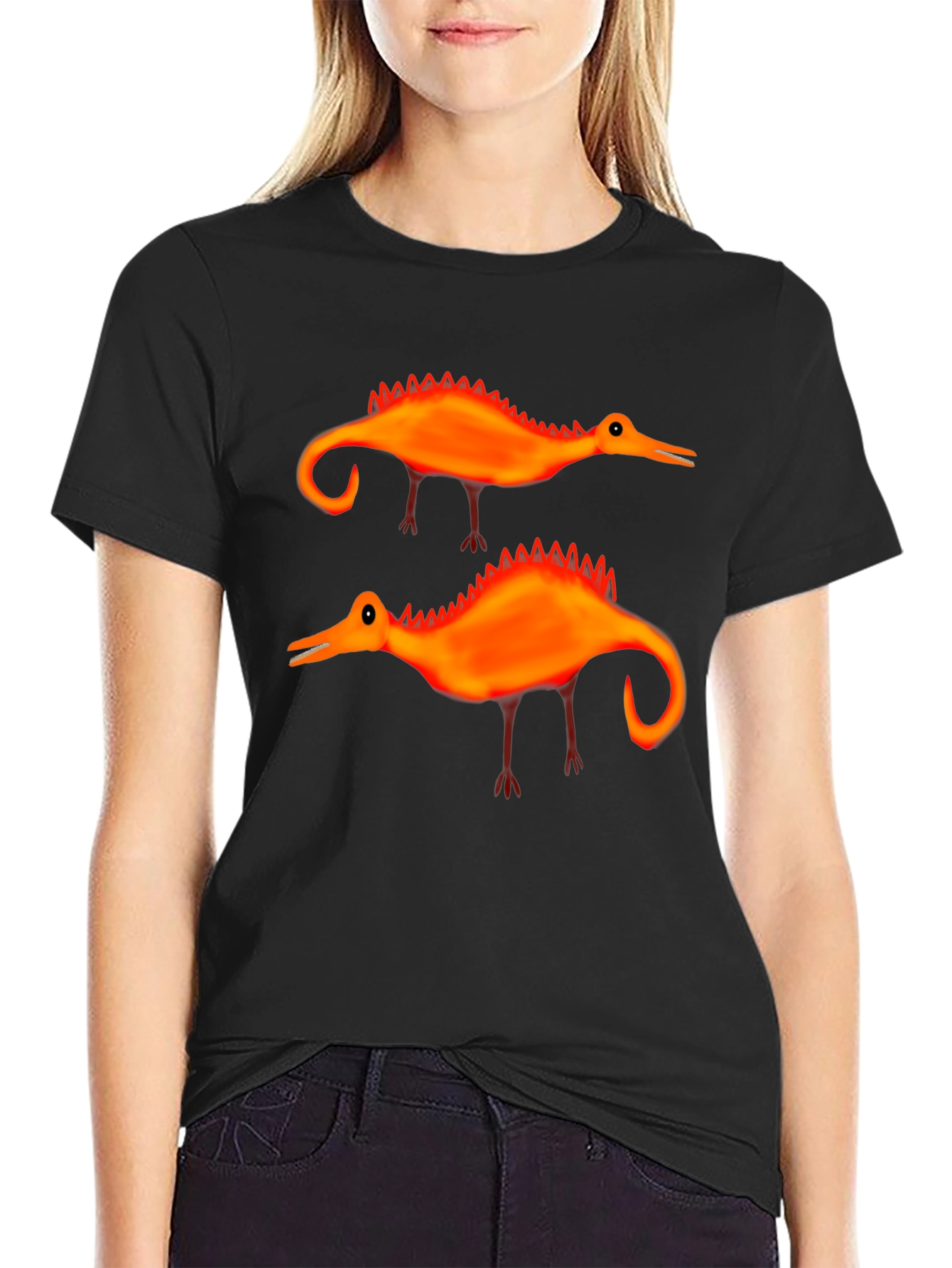 Whimsical Dino T-Shirt: Quirky Orange Design