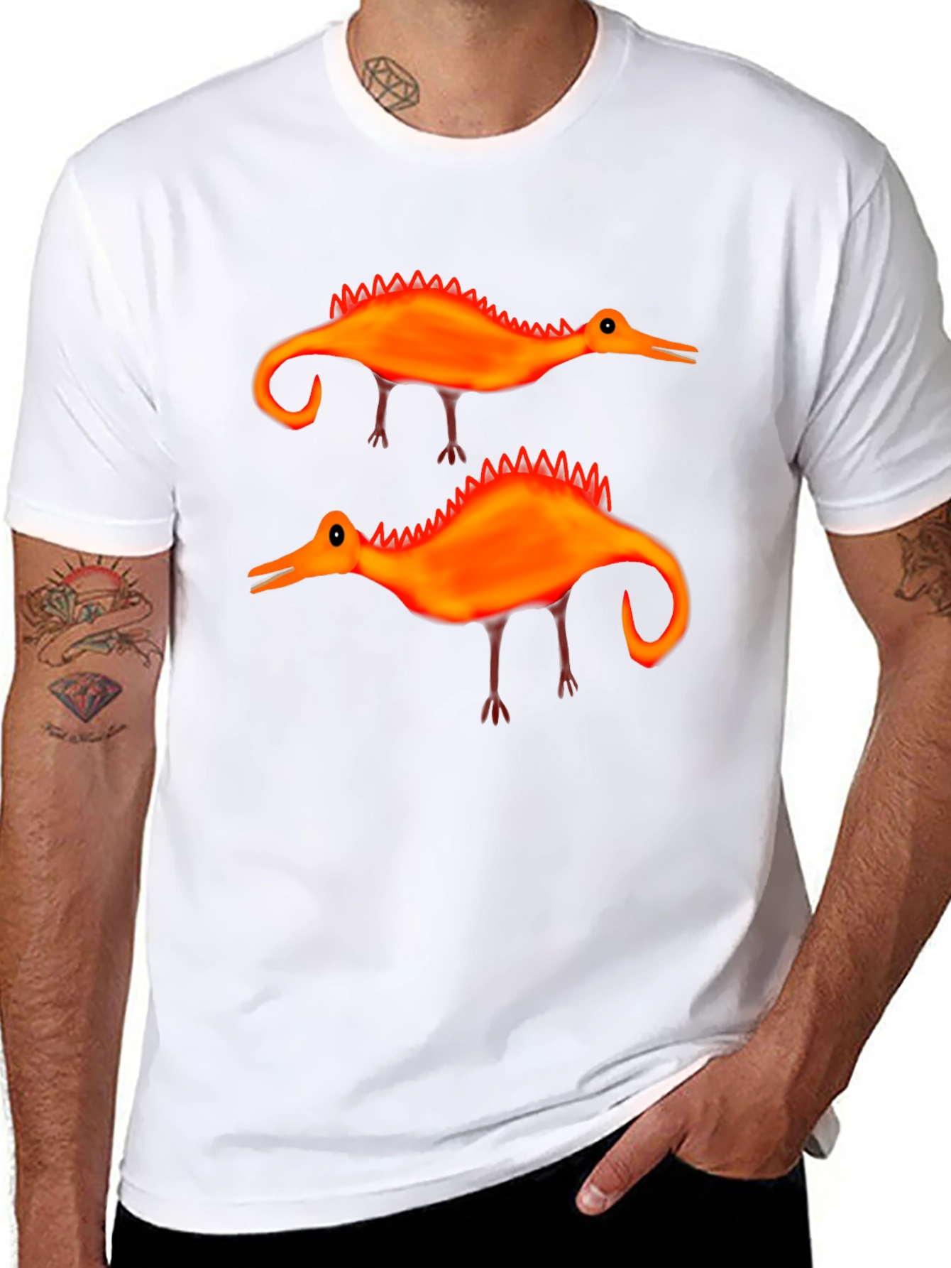 Whimsical Dino T-Shirt: Quirky Orange Design