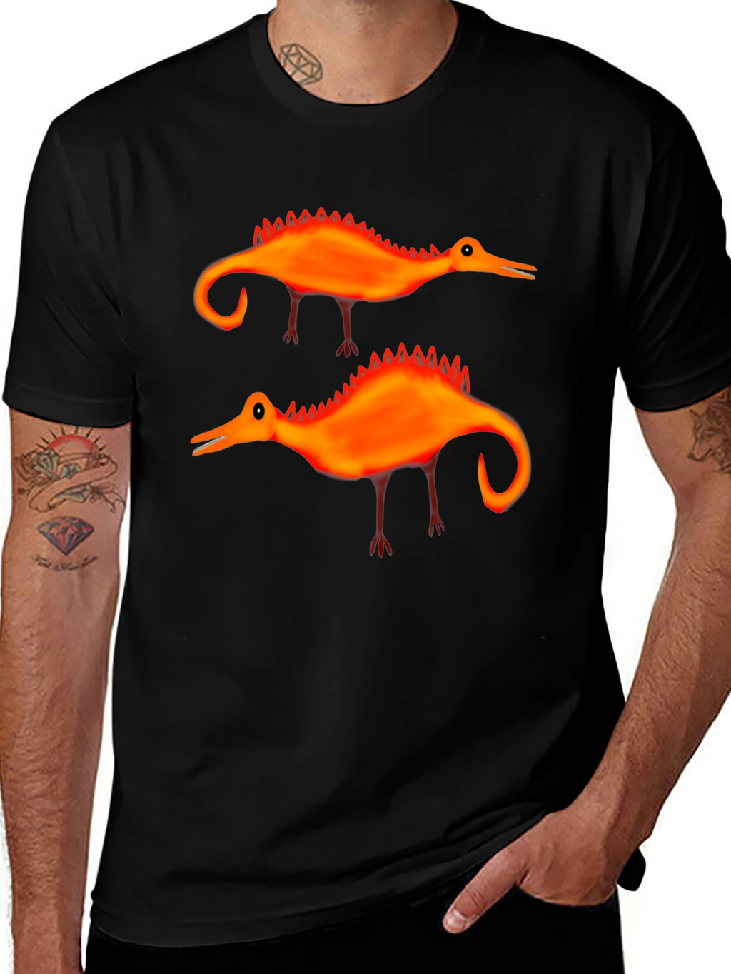 Whimsical Dino T-Shirt: Quirky Orange Design