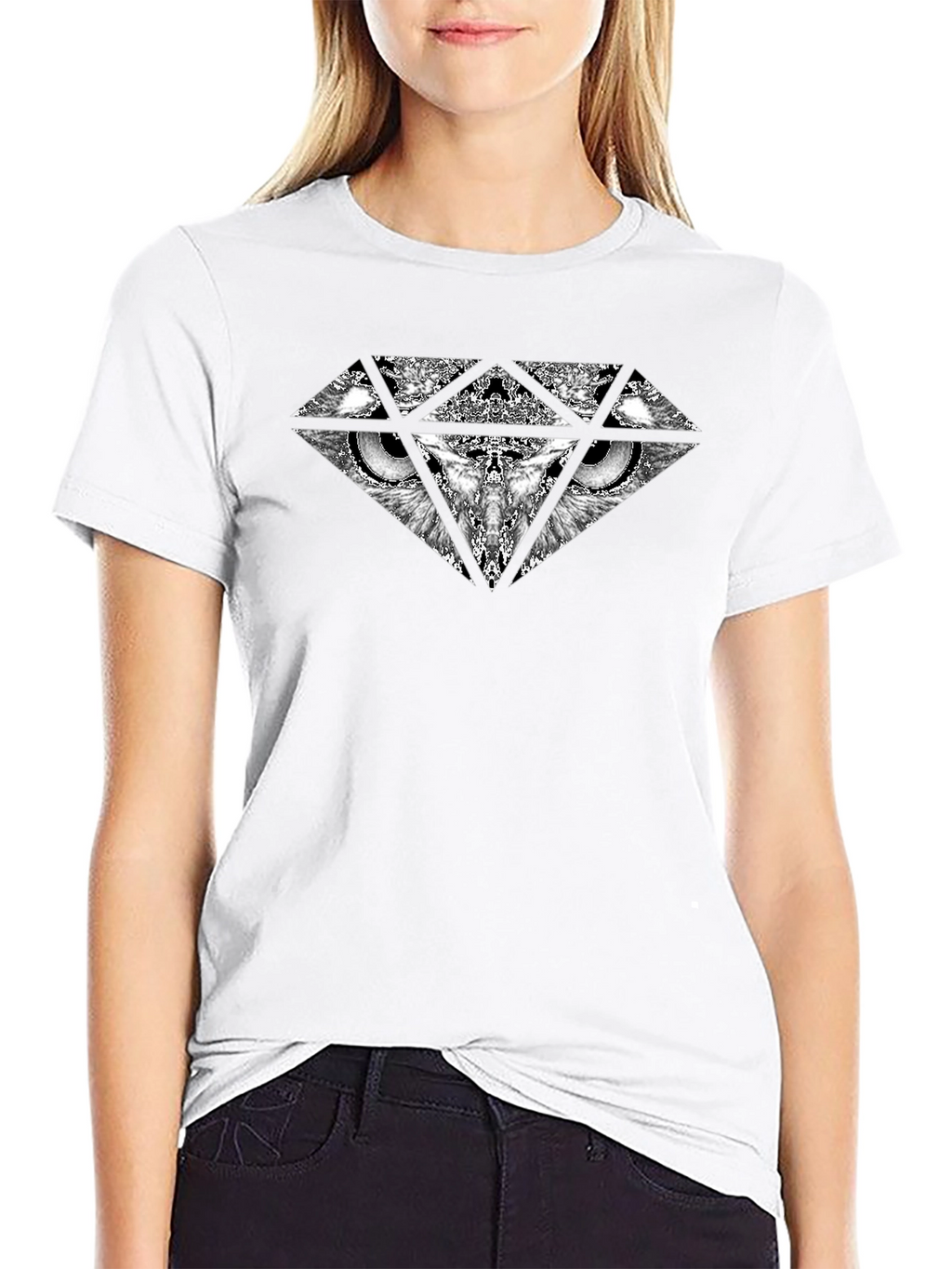 Diamond Owl Graphic Black T-Shirt