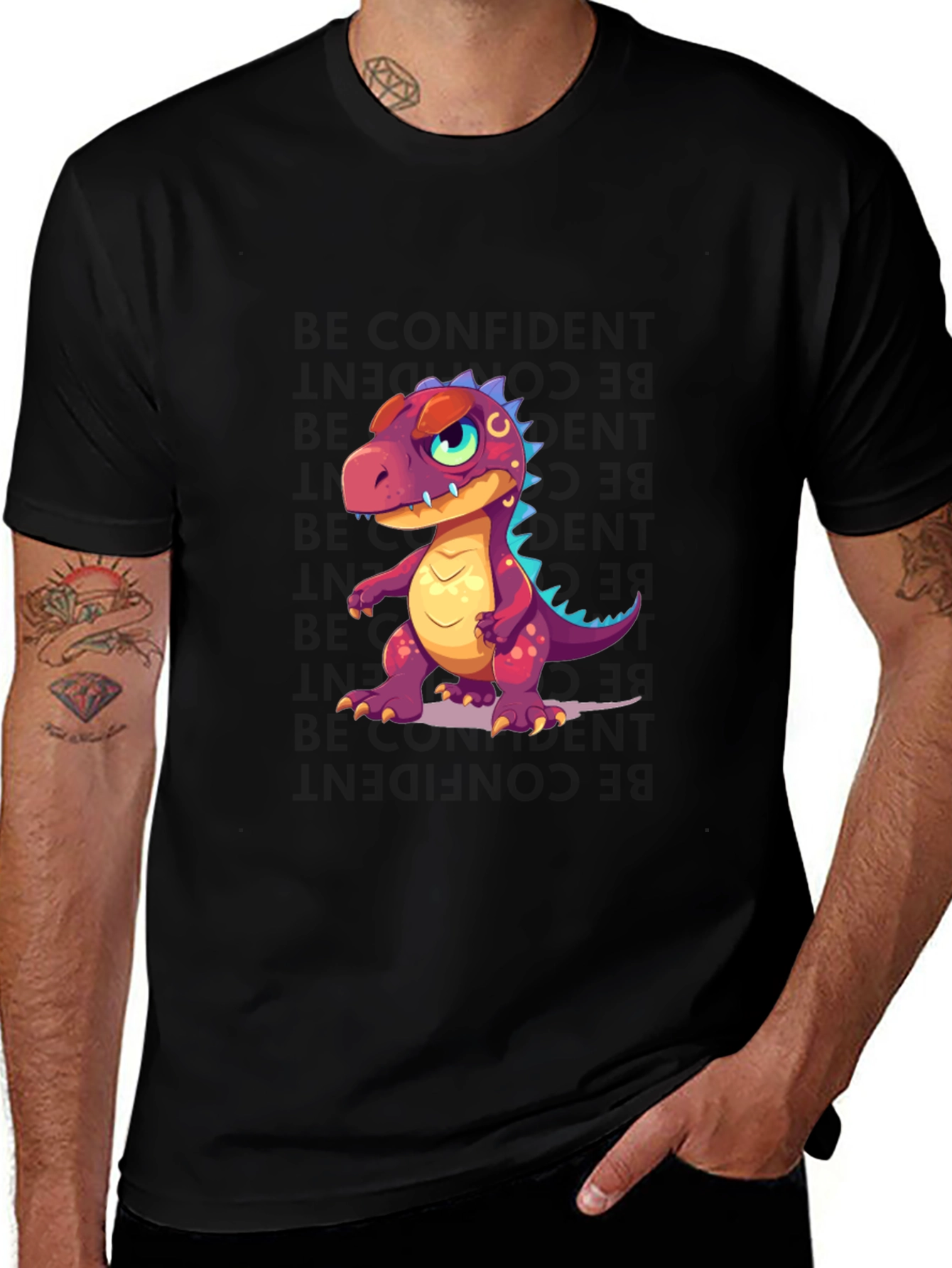 Dino Cartoon T-Shirt - Stylish Black Tee