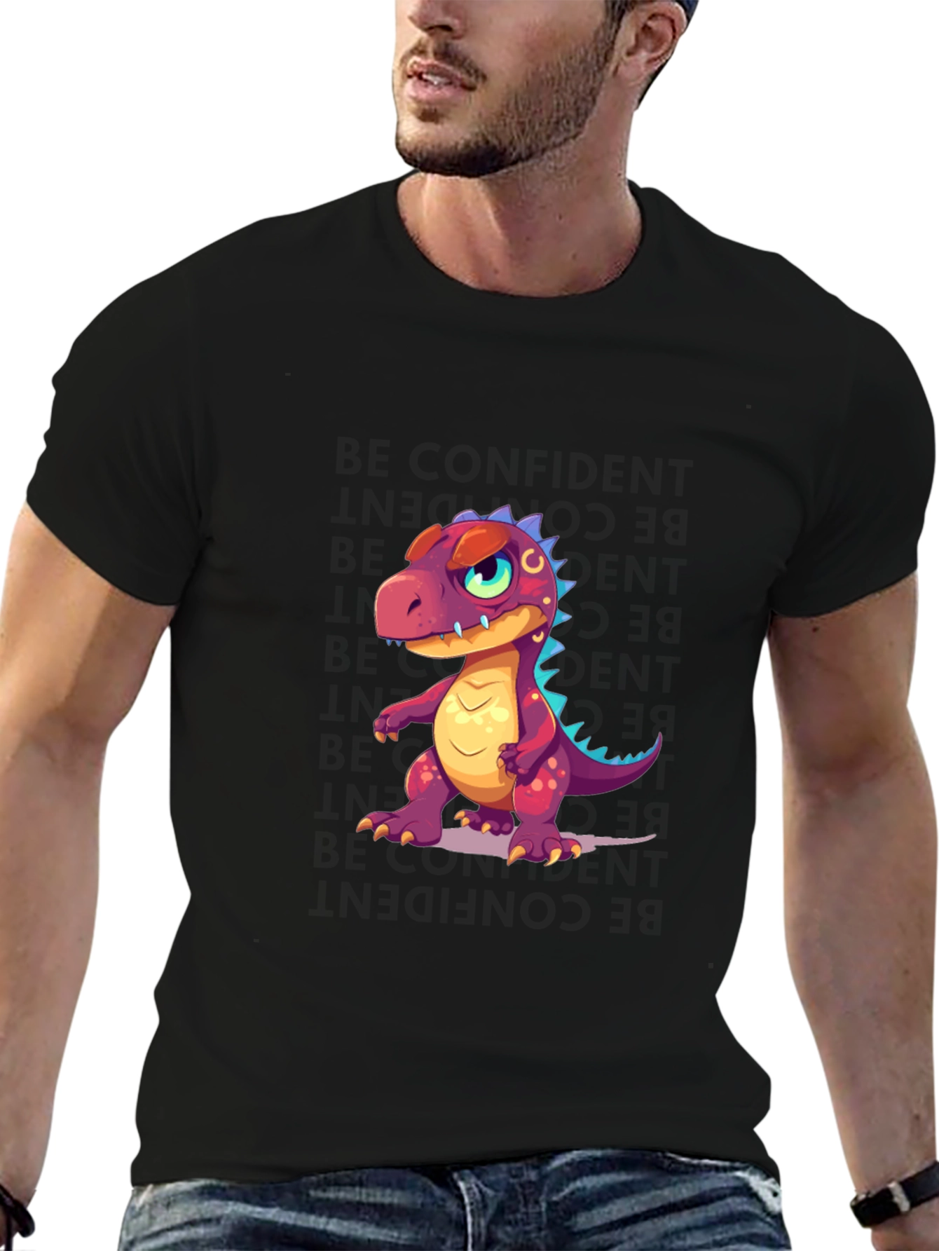 Dino Cartoon T-Shirt - Stylish Black Tee