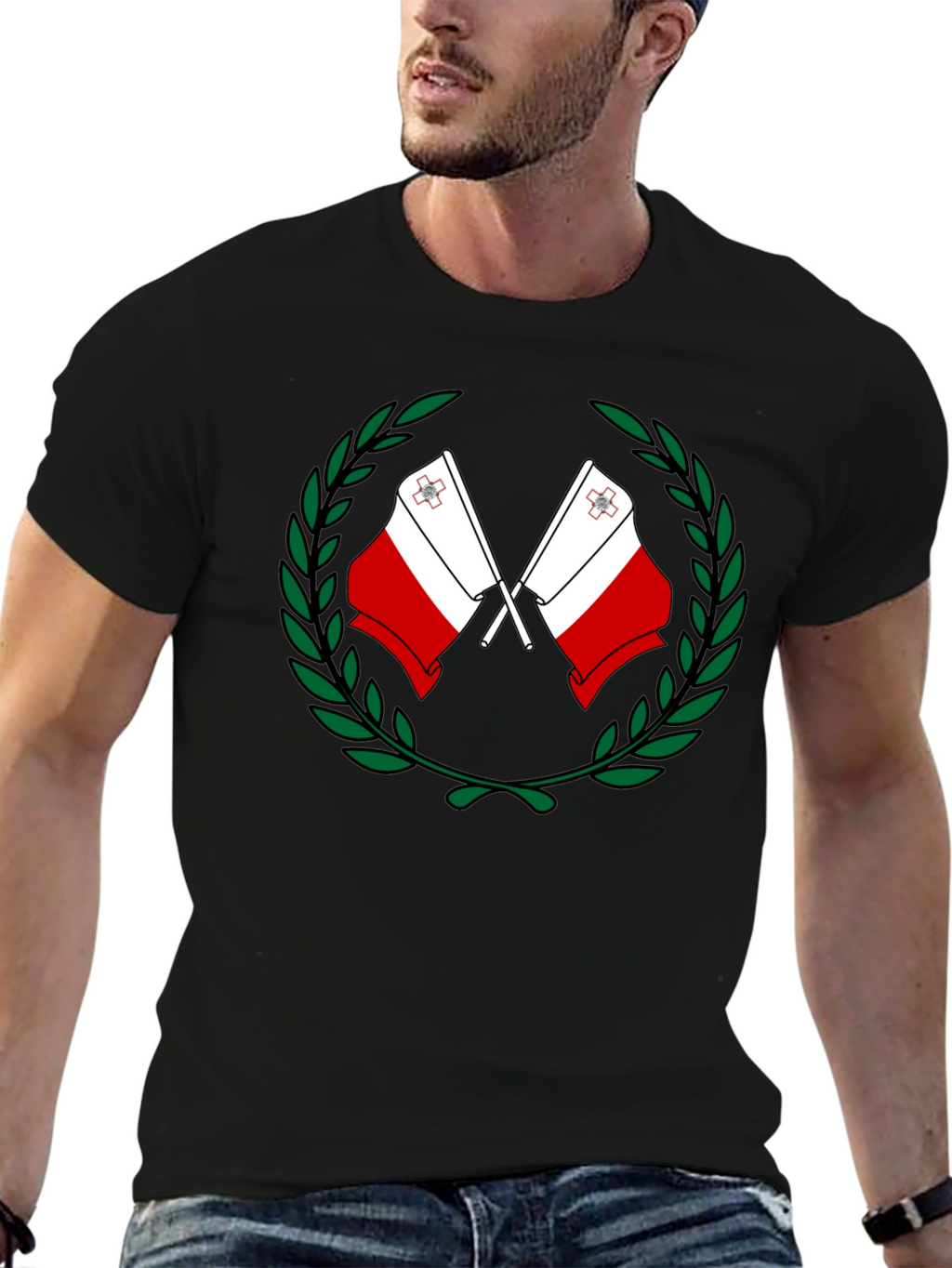 Malta Flag Laurel Wreath Graphic T-Shirt